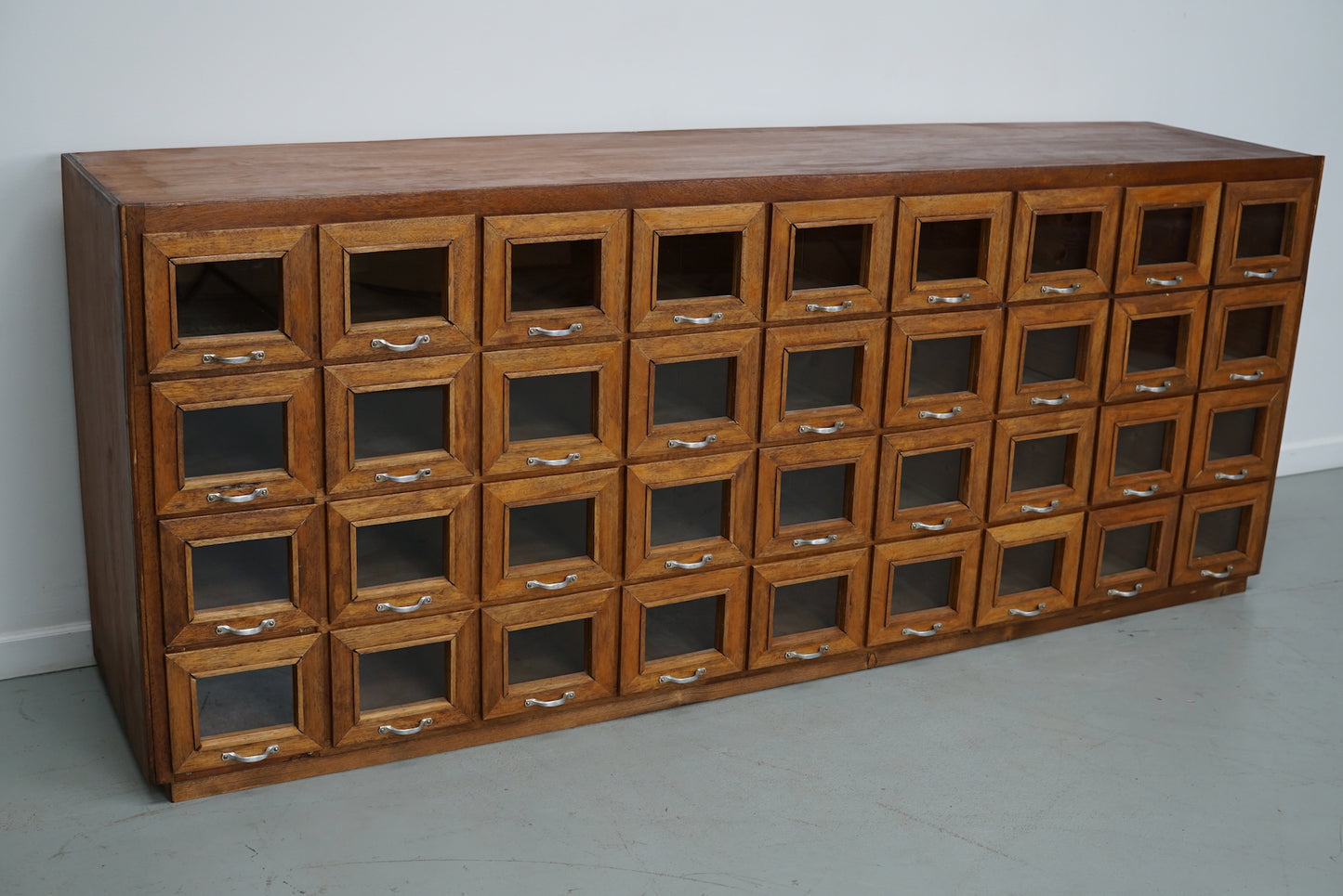 Vintage Dutch Beech Haberdashery Shop Cabinet / Vitrine, 1950s
