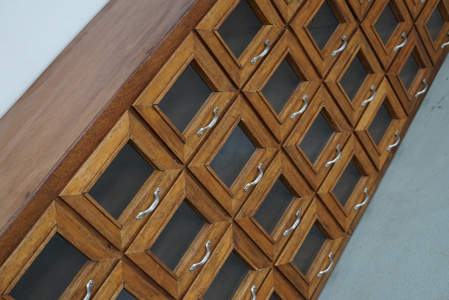 Vintage Dutch Beech Haberdashery Shop Cabinet / Vitrine, 1950s