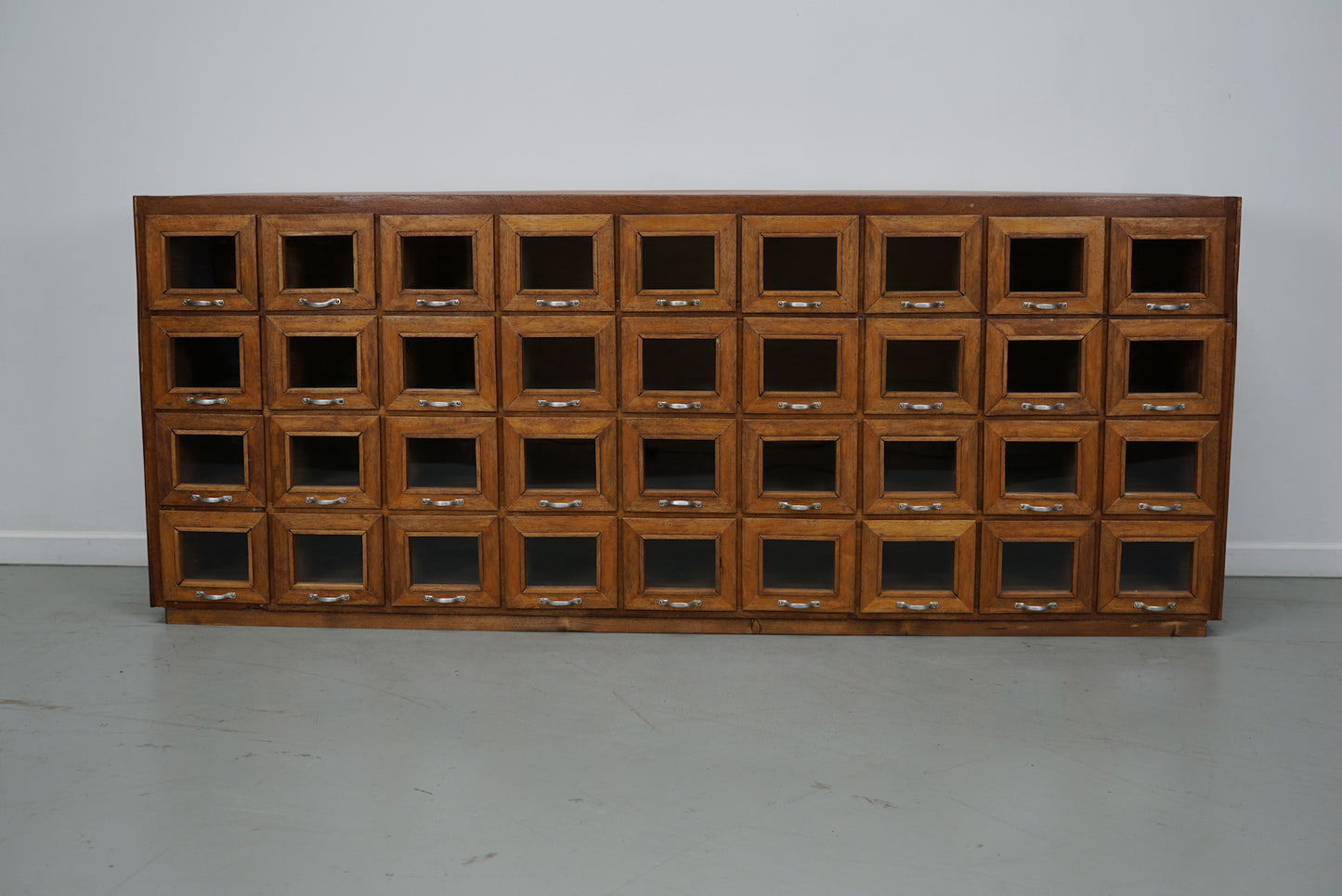 Vintage Dutch Beech Haberdashery Shop Cabinet / Vitrine, 1950s