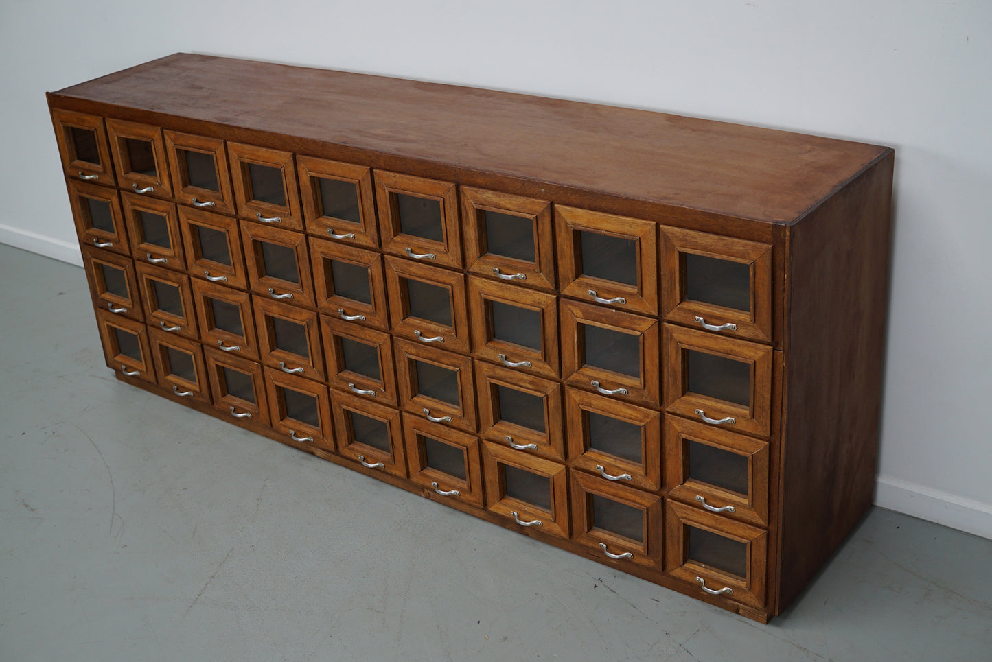 Vintage Dutch Beech Haberdashery Shop Cabinet / Vitrine, 1950s