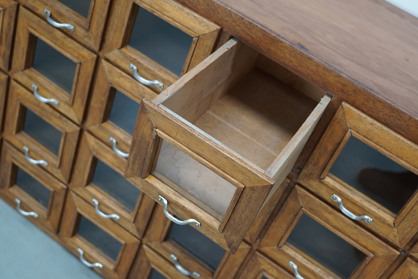 Vintage Dutch Beech Haberdashery Shop Cabinet / Vitrine, 1950s