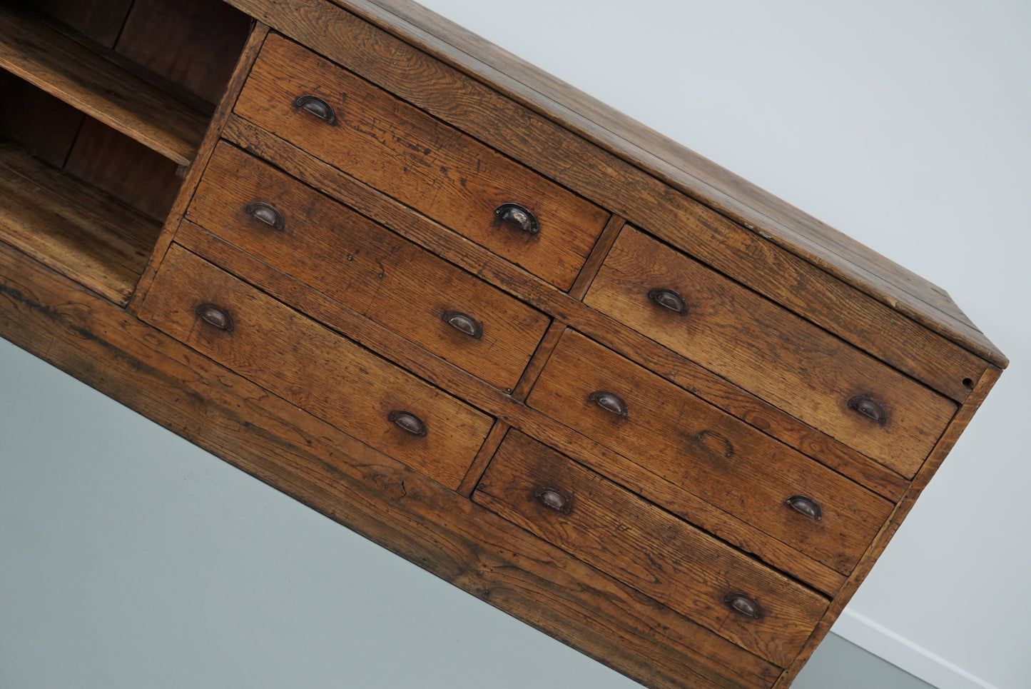 Large Vintage Dutch Oak Art Deco Shop Counter / Kitchen Island, 1930s