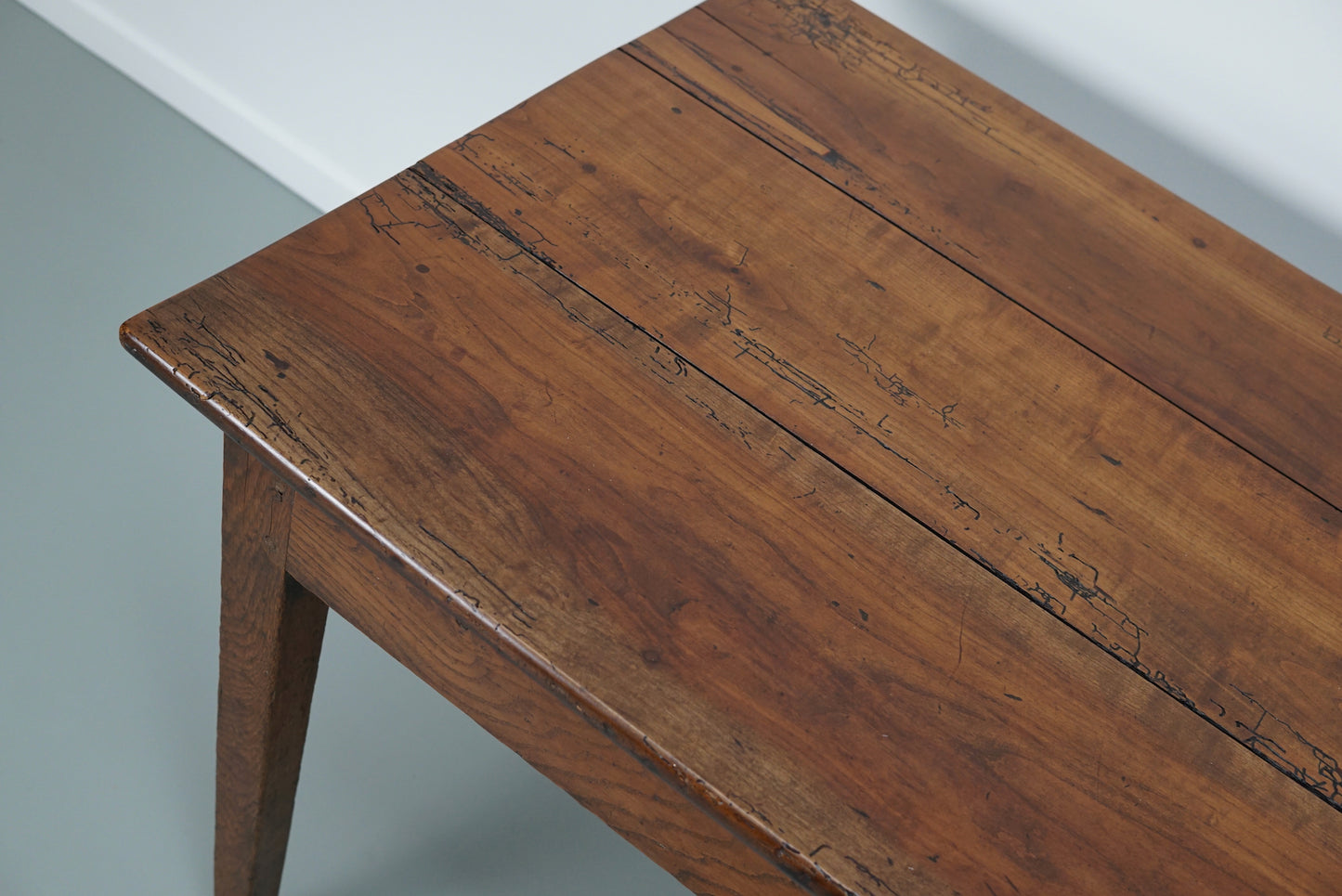 Antique Fruitwood 19th Century French Rustic Farmhouse Dining Table