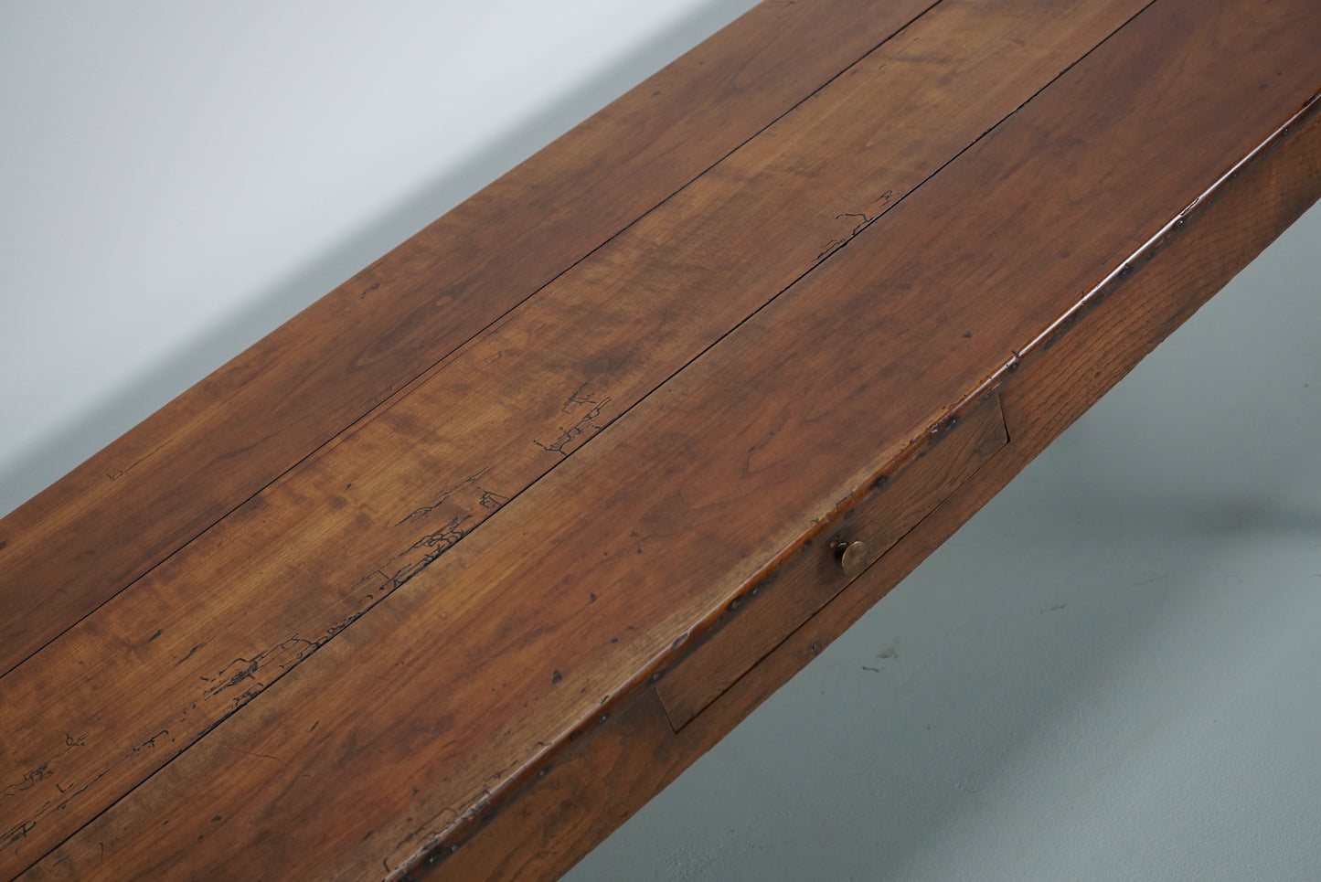 Antique Fruitwood 19th Century French Rustic Farmhouse Dining Table