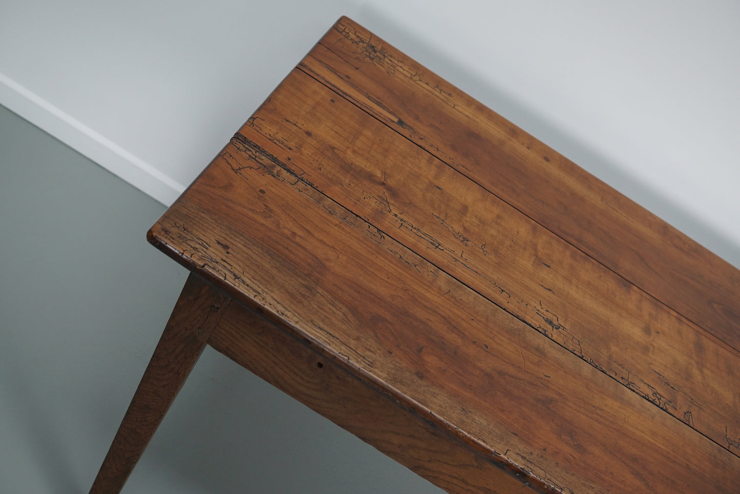 Antique Fruitwood 19th Century French Rustic Farmhouse Dining Table