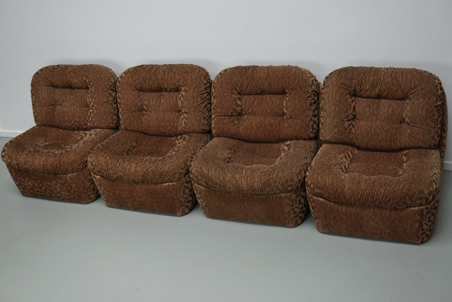 Vintage 4-seat Brown Italian Modular Design Sofa Corduroy, 1970s