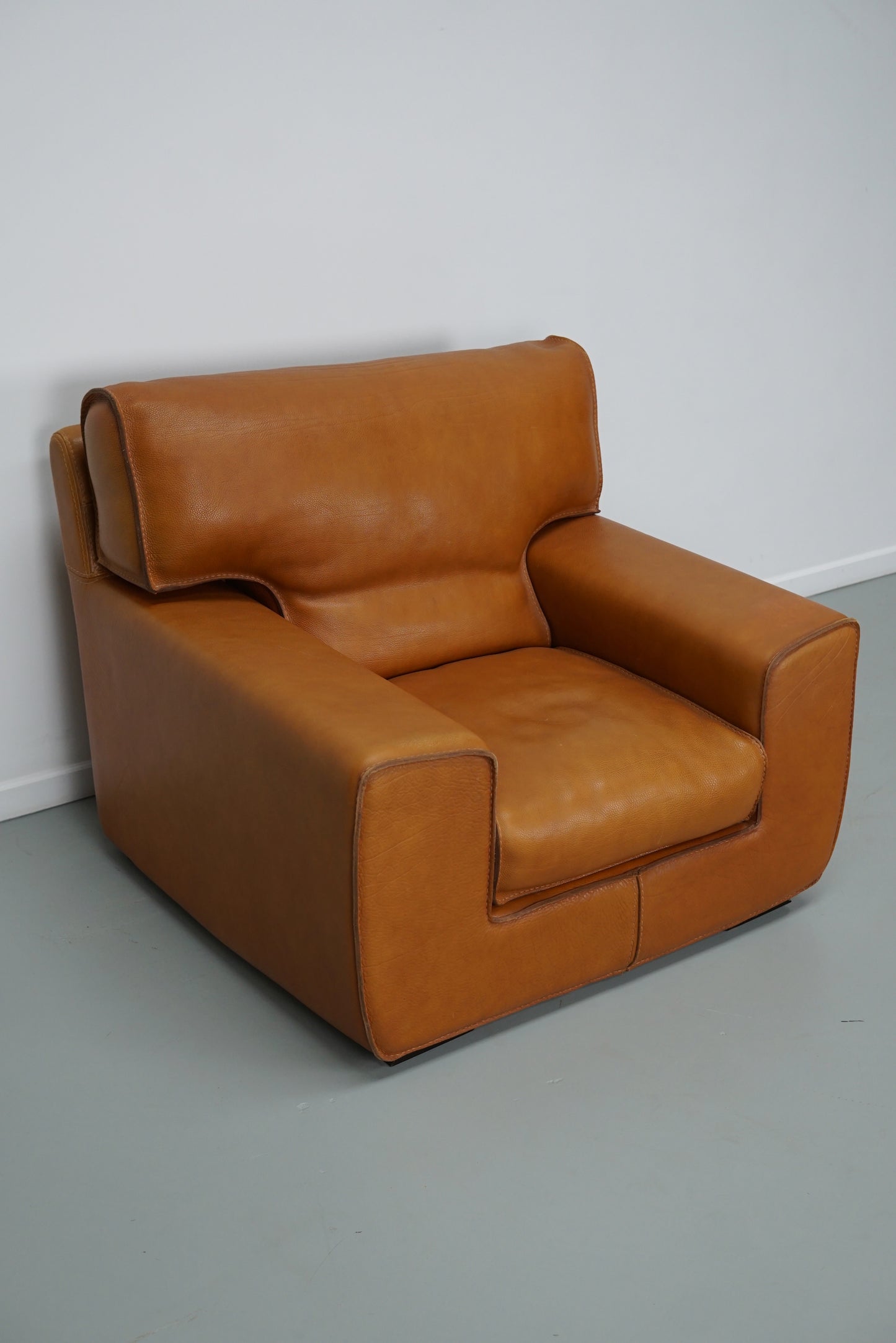 Roche Bobois Club Chair In Tan / Cognac Neck Leather – France, circa 1980