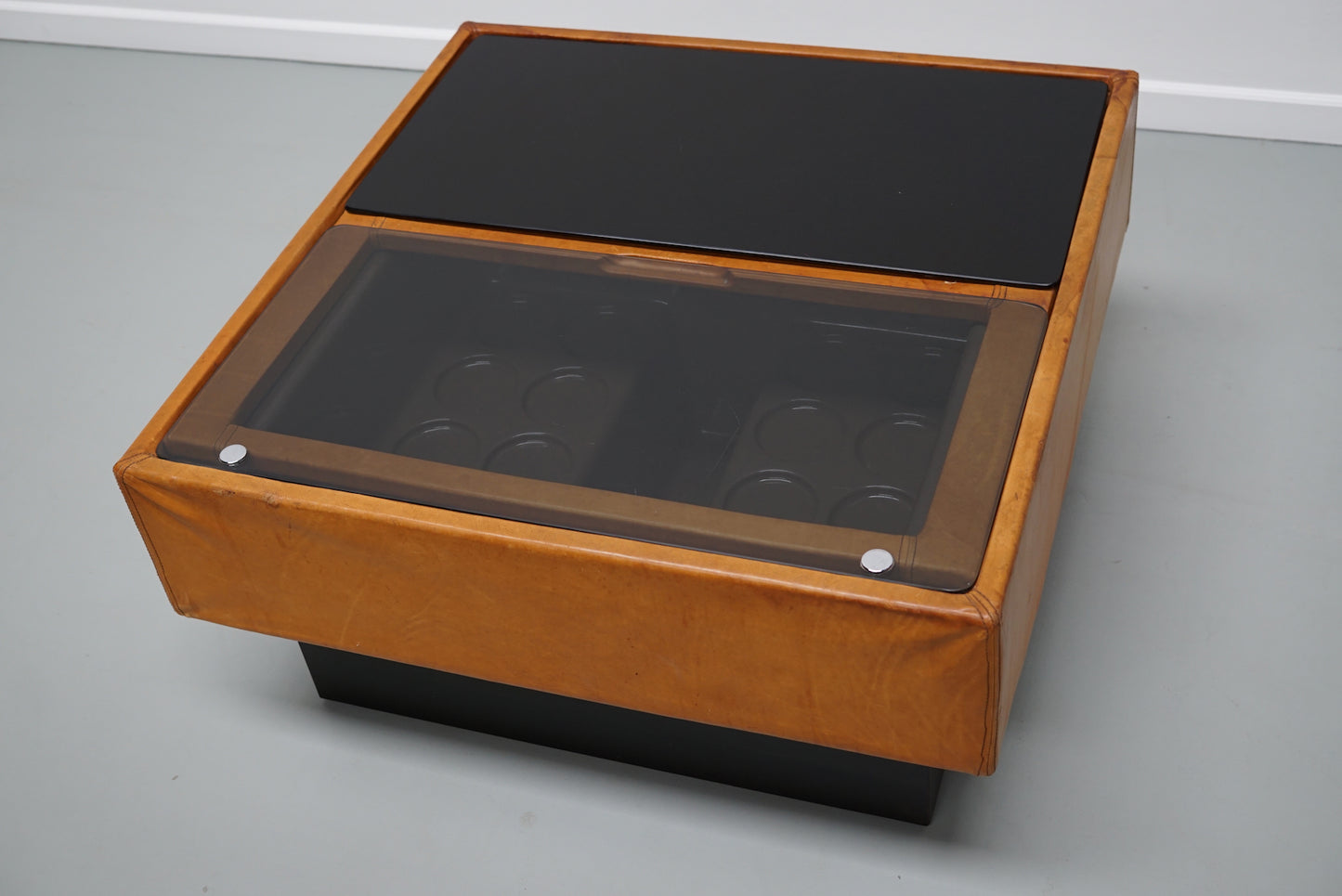 Vintage Cognac Leather Coffee Table / Bar by De Sede, 1960/70s