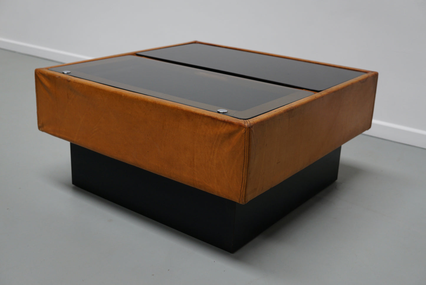 Vintage Cognac Leather Coffee Table / Bar by De Sede, 1960/70s