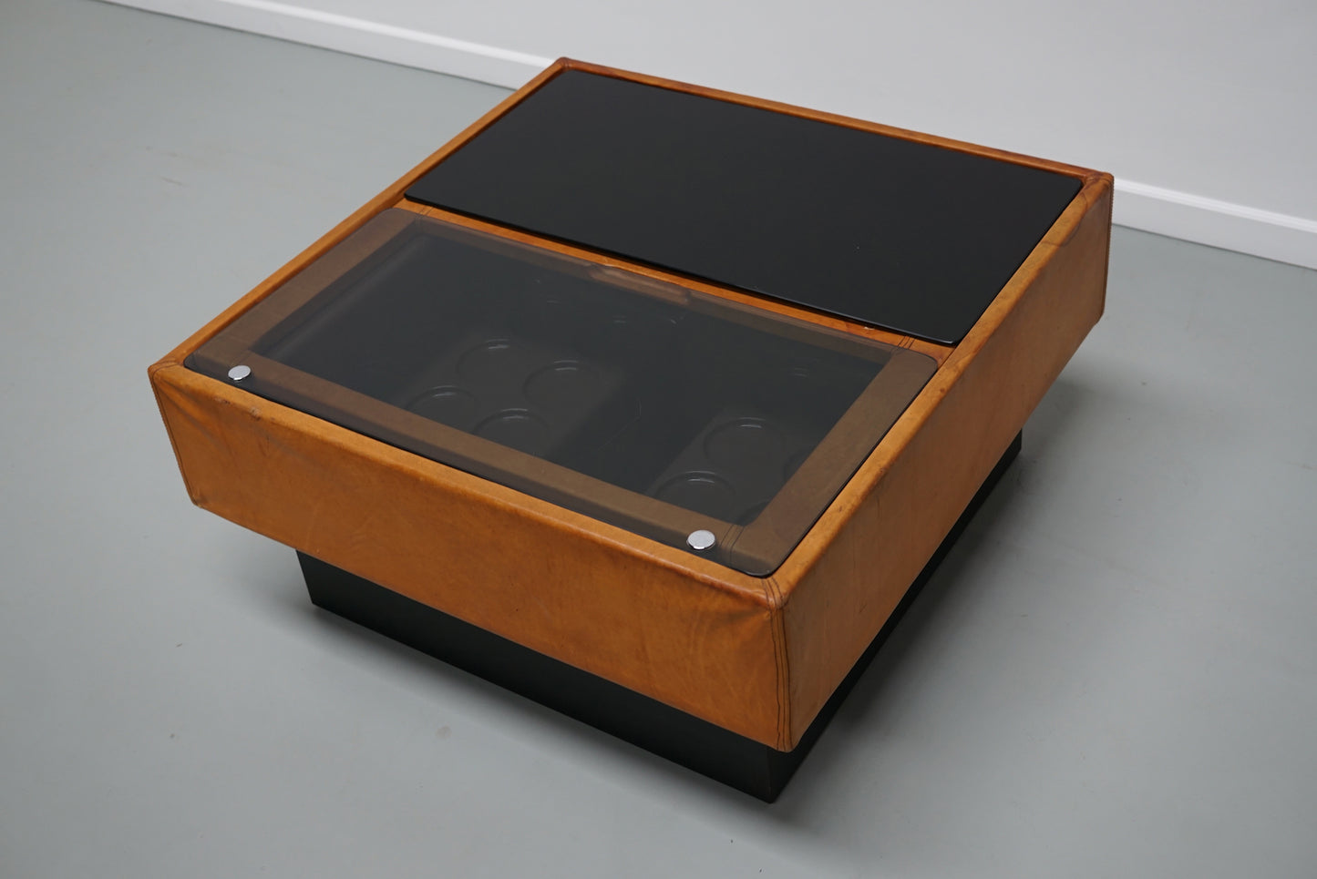 Vintage Cognac Leather Coffee Table / Bar by De Sede, 1960/70s