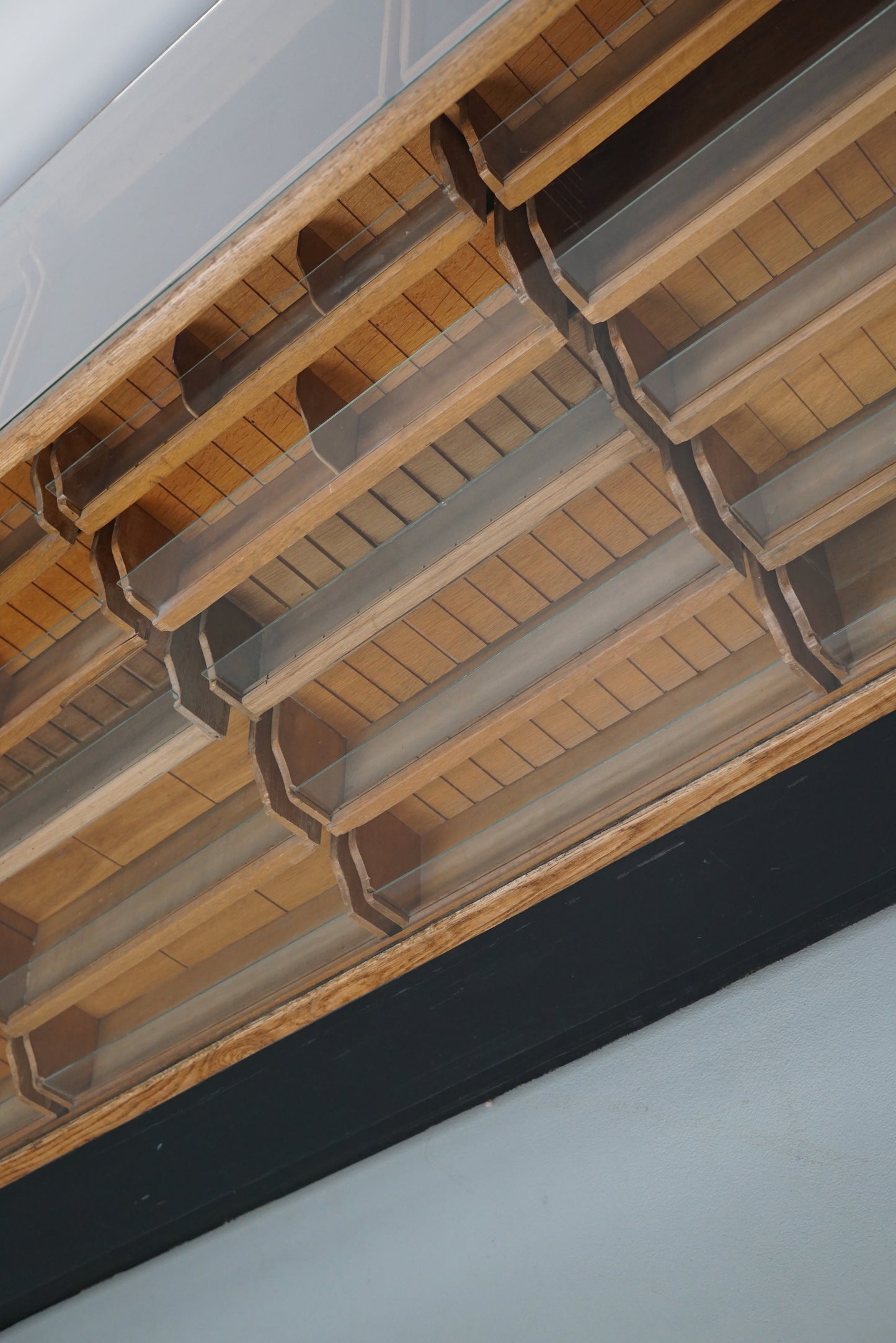 Vintage German Oak Glass Shop Counter Haberdashery Cabinet Vitrine, ca 1950