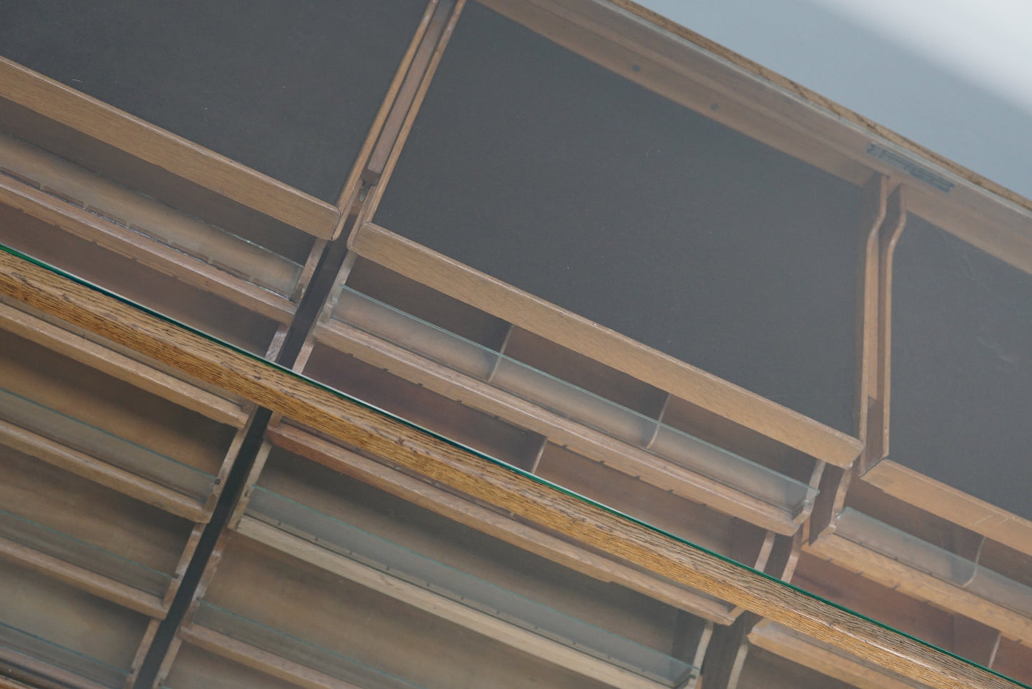 Vintage German Oak Glass Shop Counter Haberdashery Cabinet Vitrine, ca 1950