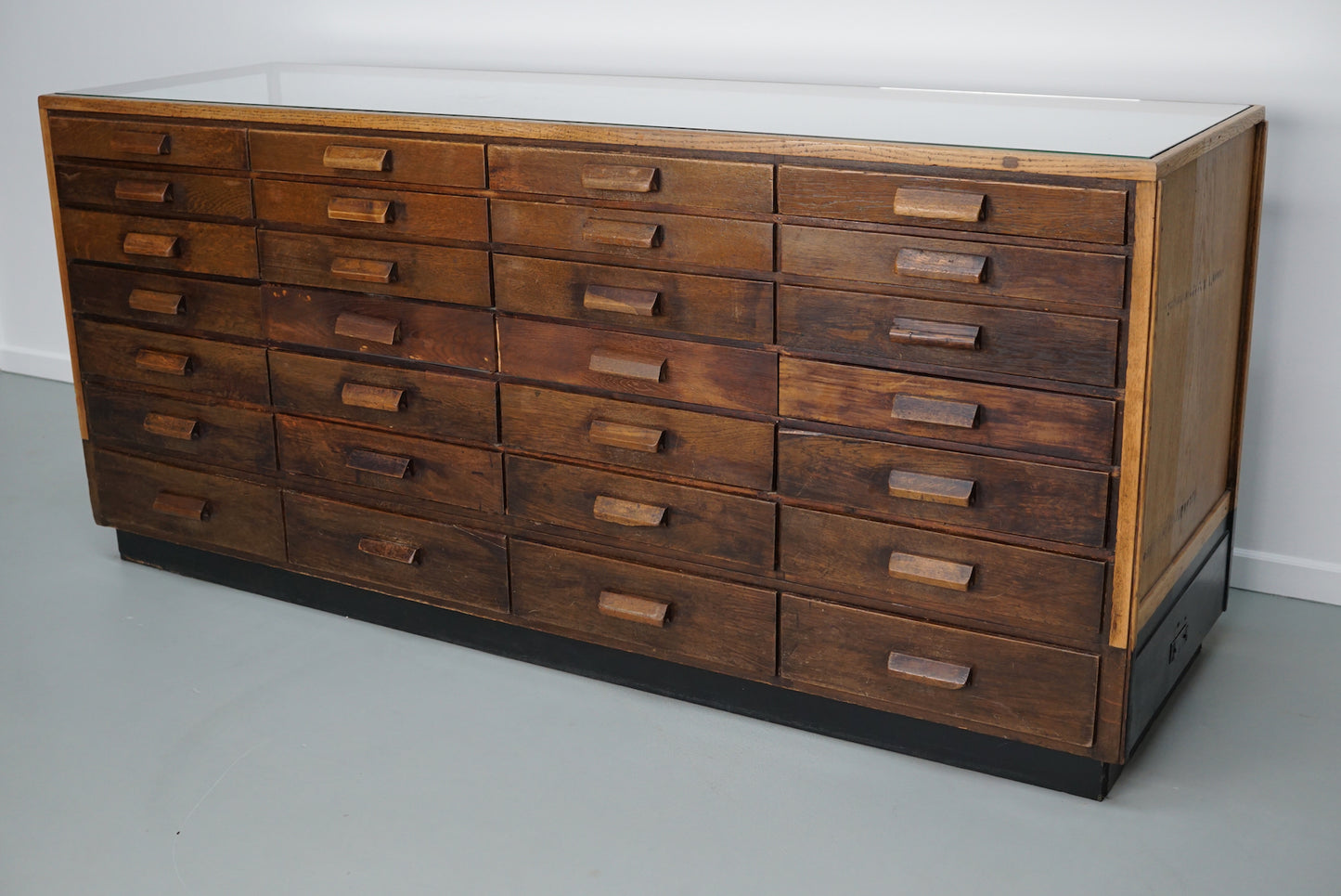 Vintage German Oak Glass Shop Counter Haberdashery Cabinet Vitrine, ca 1950