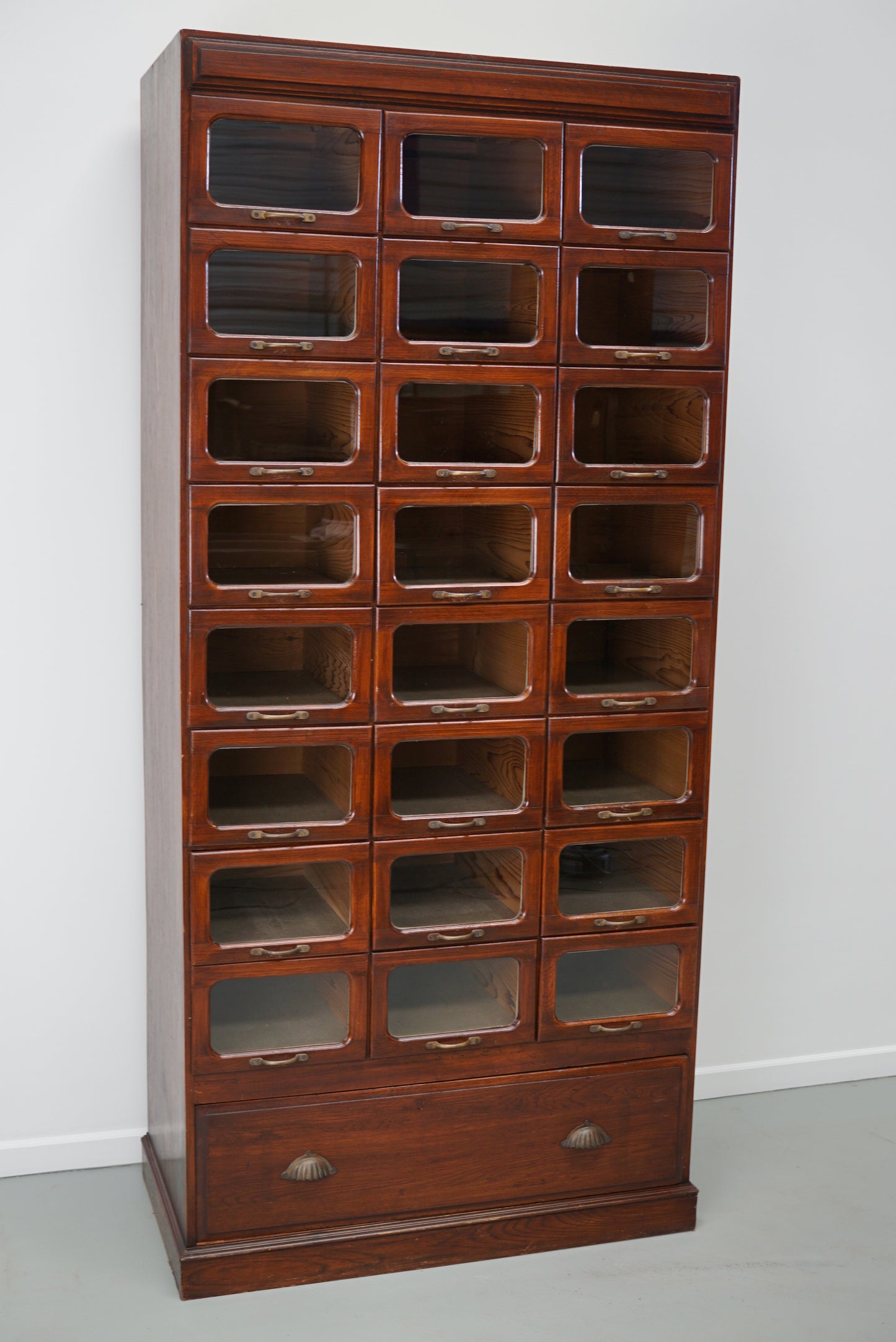 English Haberdashery Shop Cabinet with Glass Fronted Drawers, Circa 1930s