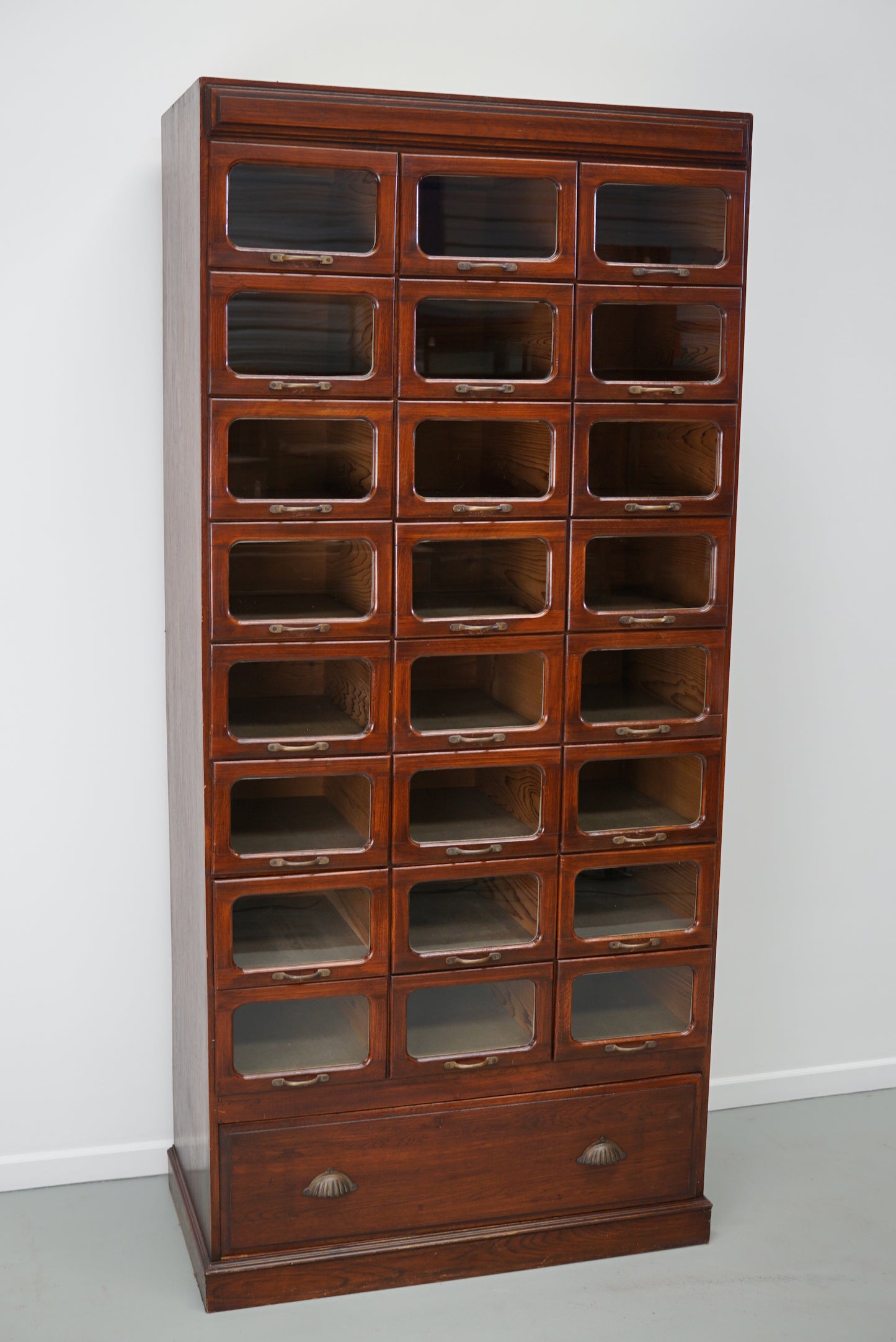 English Haberdashery Shop Cabinet with Glass Fronted Drawers, Circa 1930s
