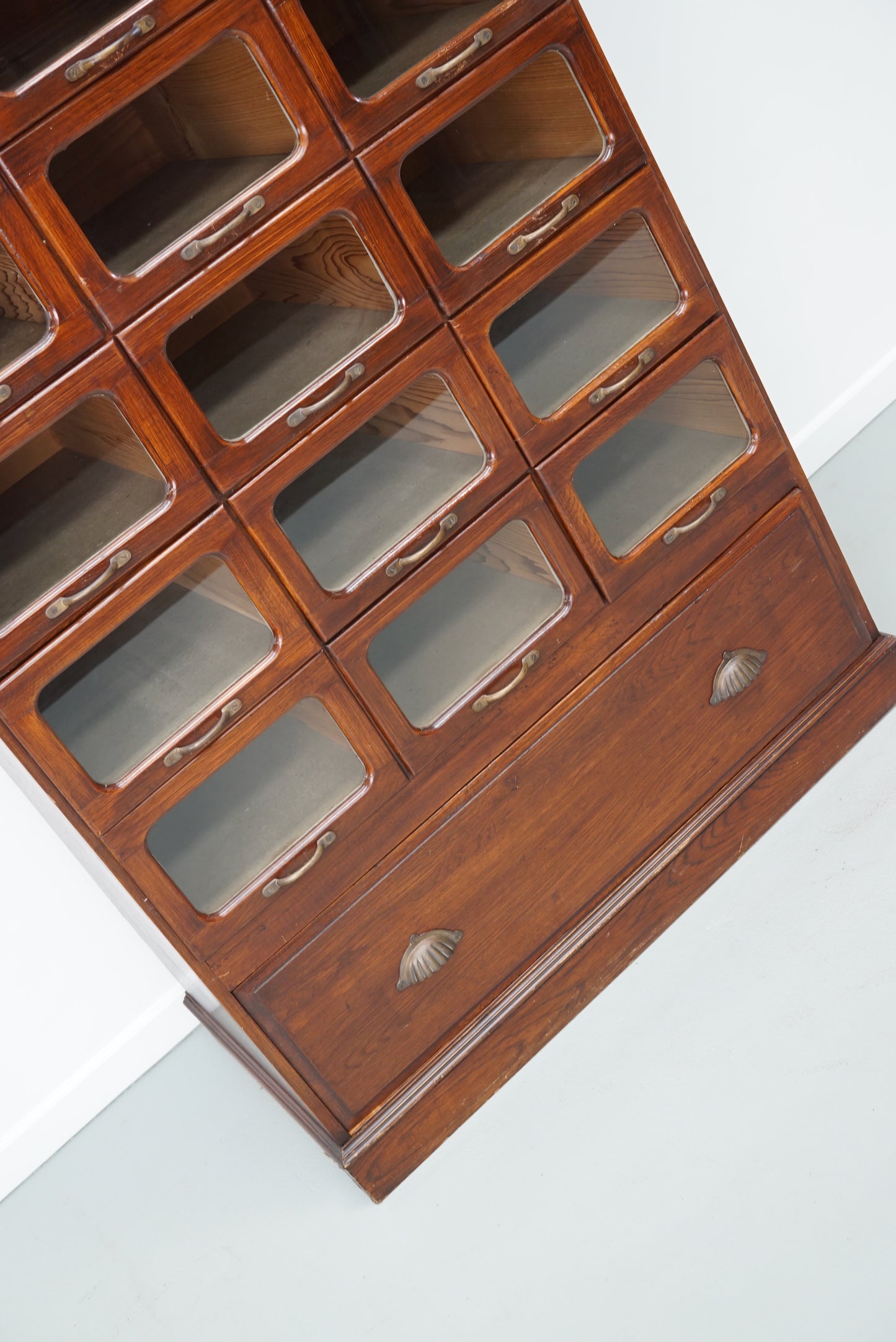 English Haberdashery Shop Cabinet with Glass Fronted Drawers, Circa 1930s