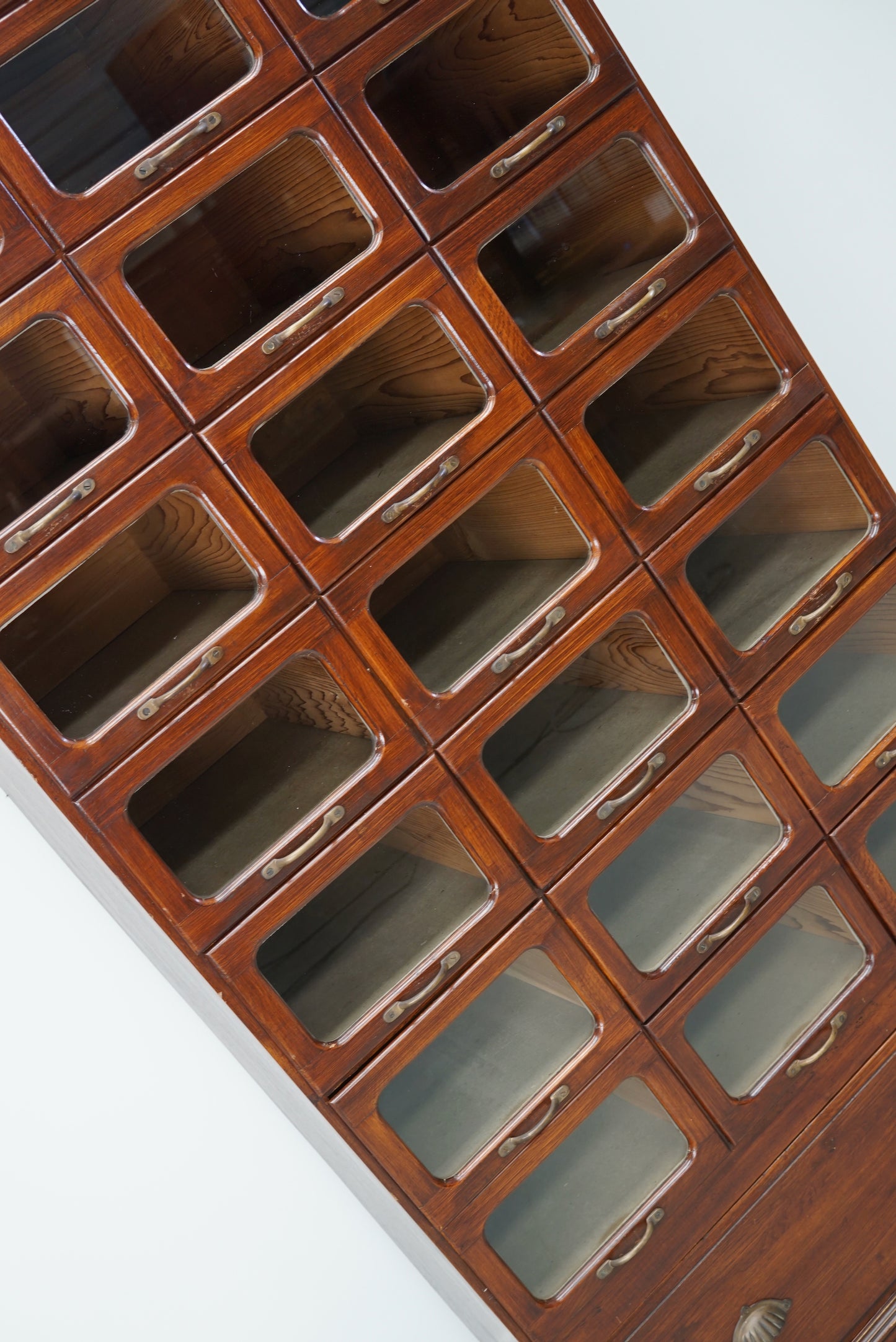 English Haberdashery Shop Cabinet with Glass Fronted Drawers, Circa 1930s