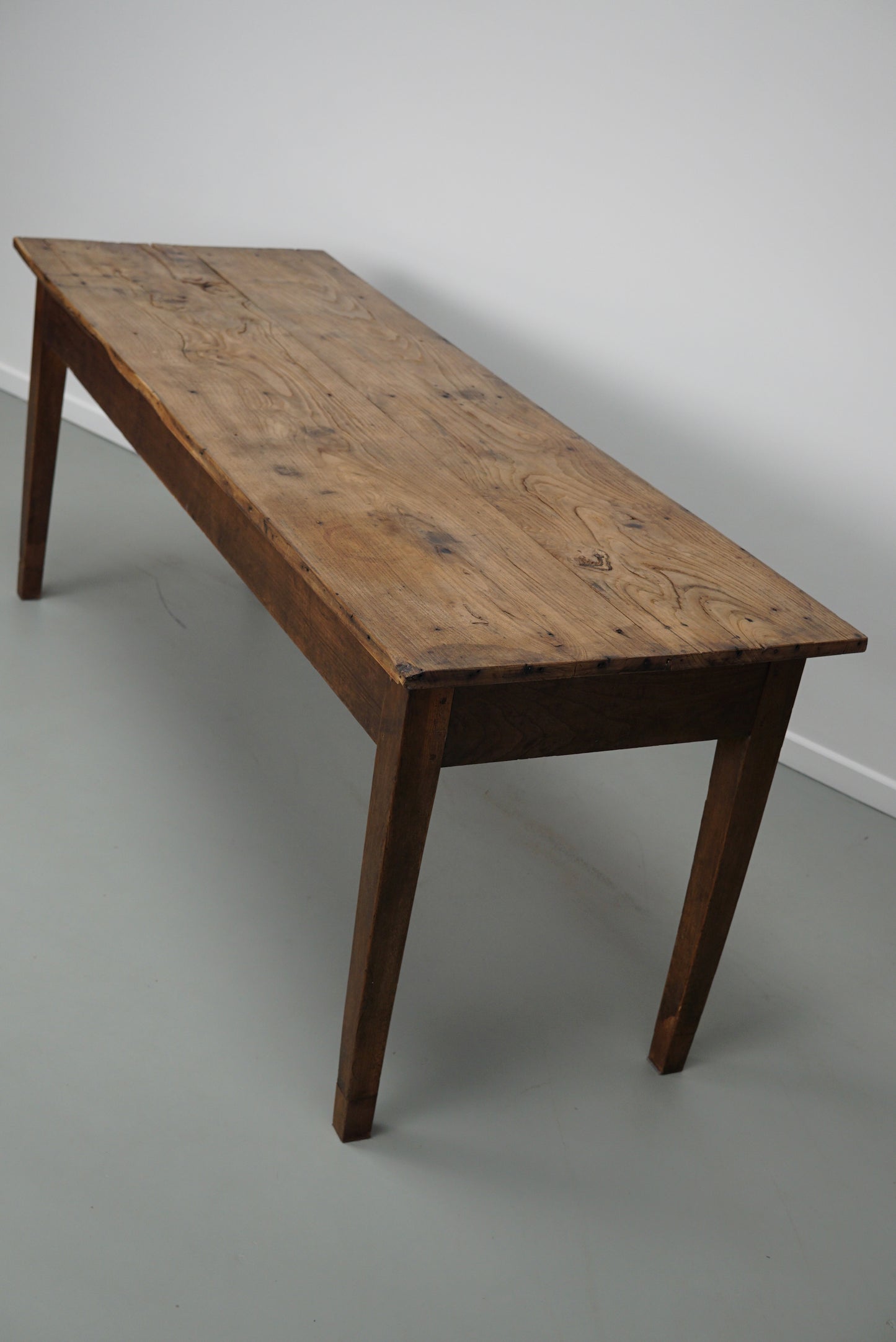 Antique Light Elm 19th Century French Rustic Farmhouse Dining Table