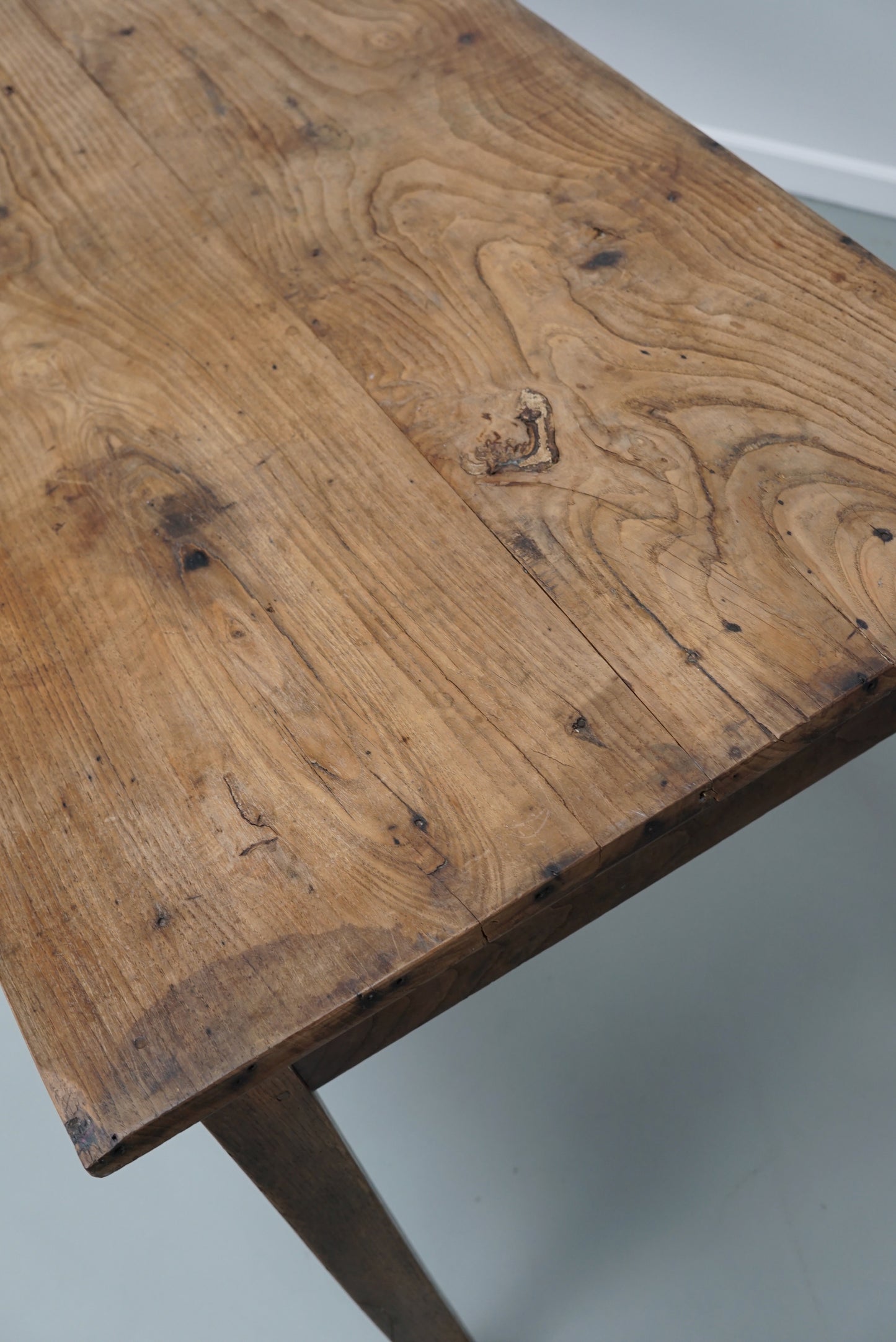 Antique Light Elm 19th Century French Rustic Farmhouse Dining Table