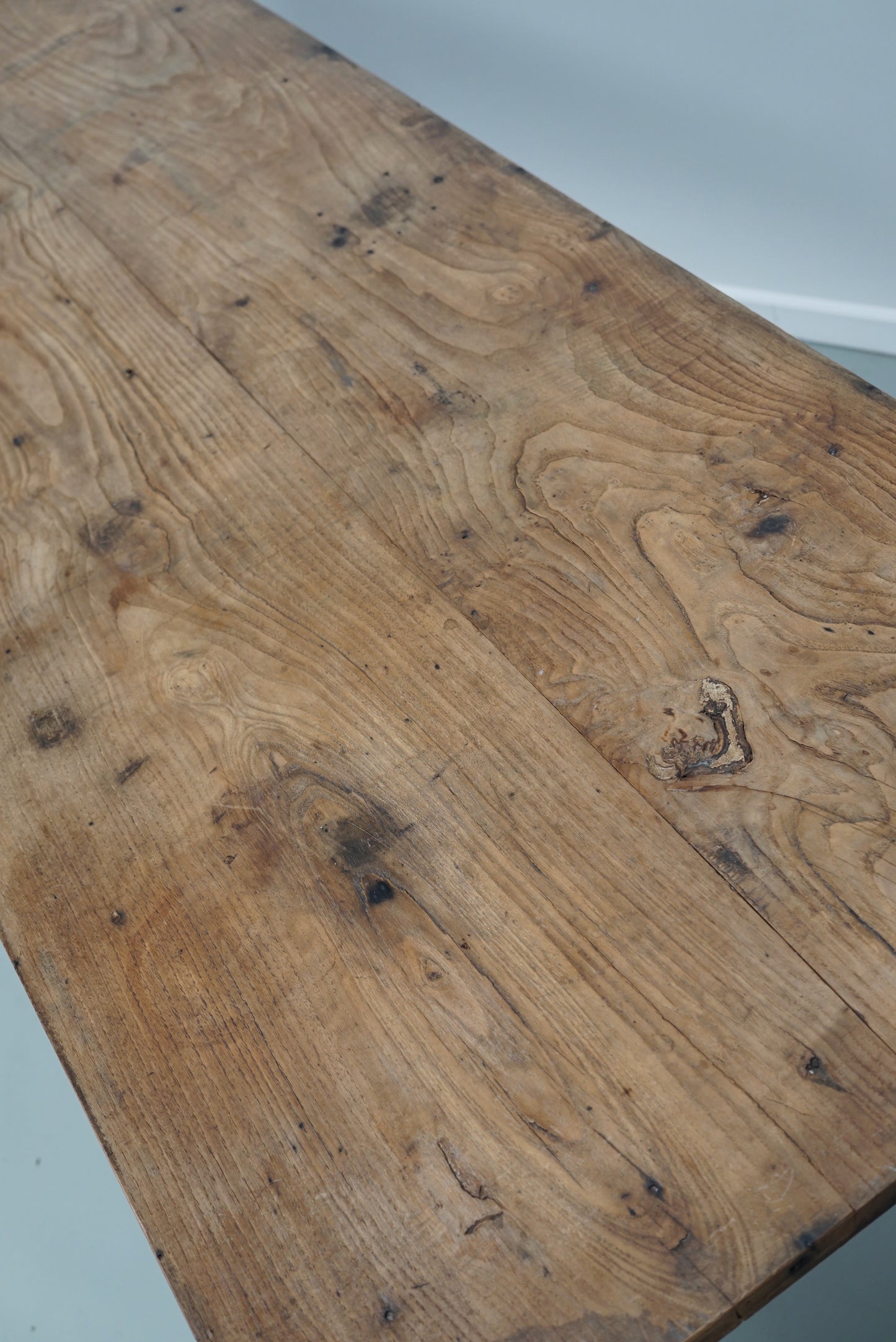 Antique Light Elm 19th Century French Rustic Farmhouse Dining Table