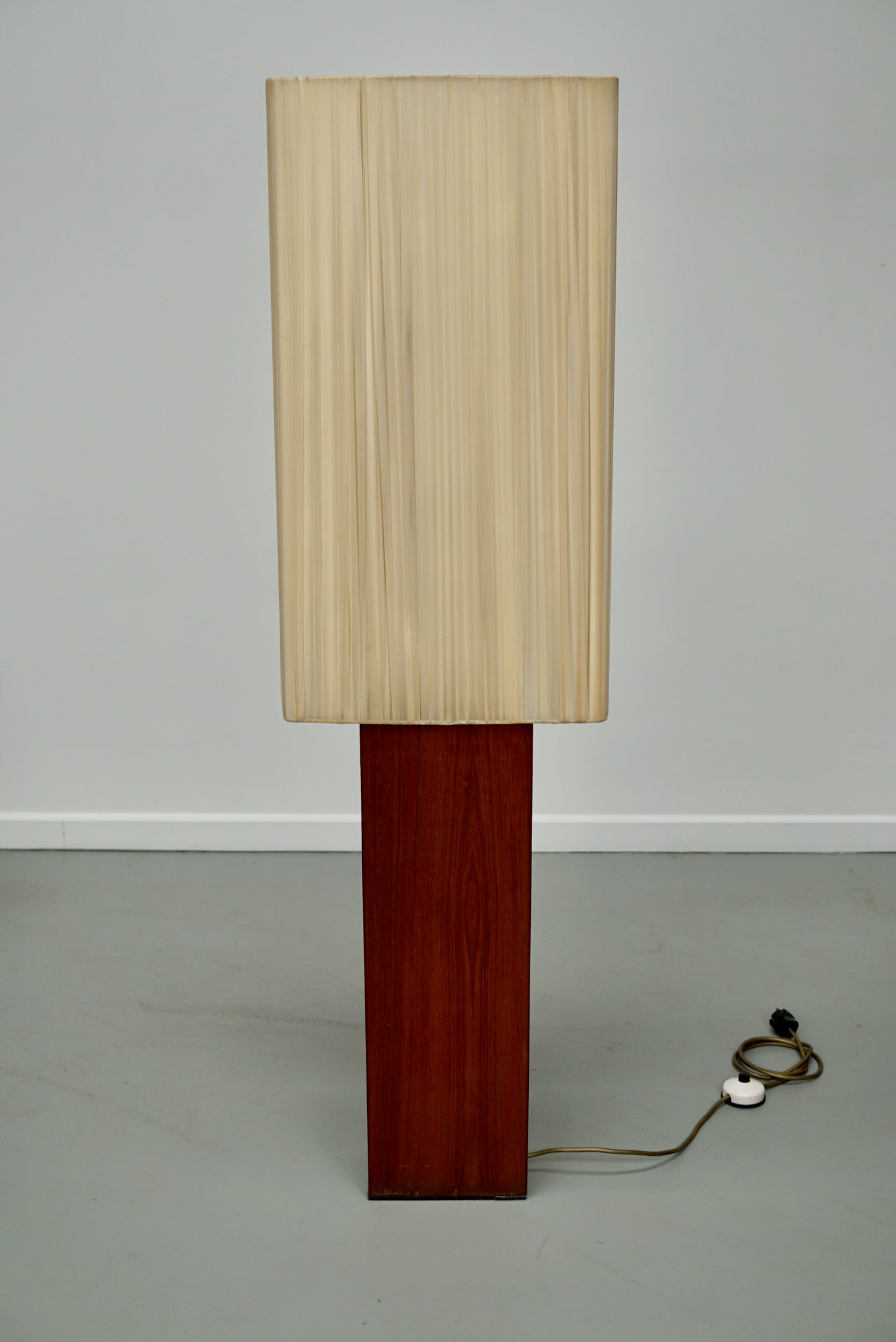 Large Vintage Teak Floorlamp with Square Beige Shade, 1960/70s
