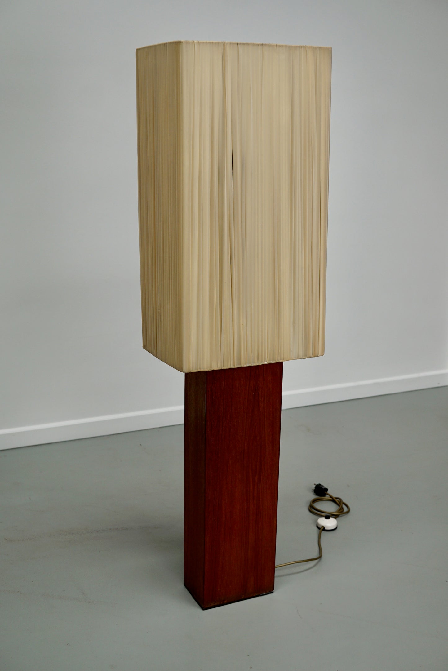 Large Vintage Teak Floorlamp with Square Beige Shade, 1960/70s