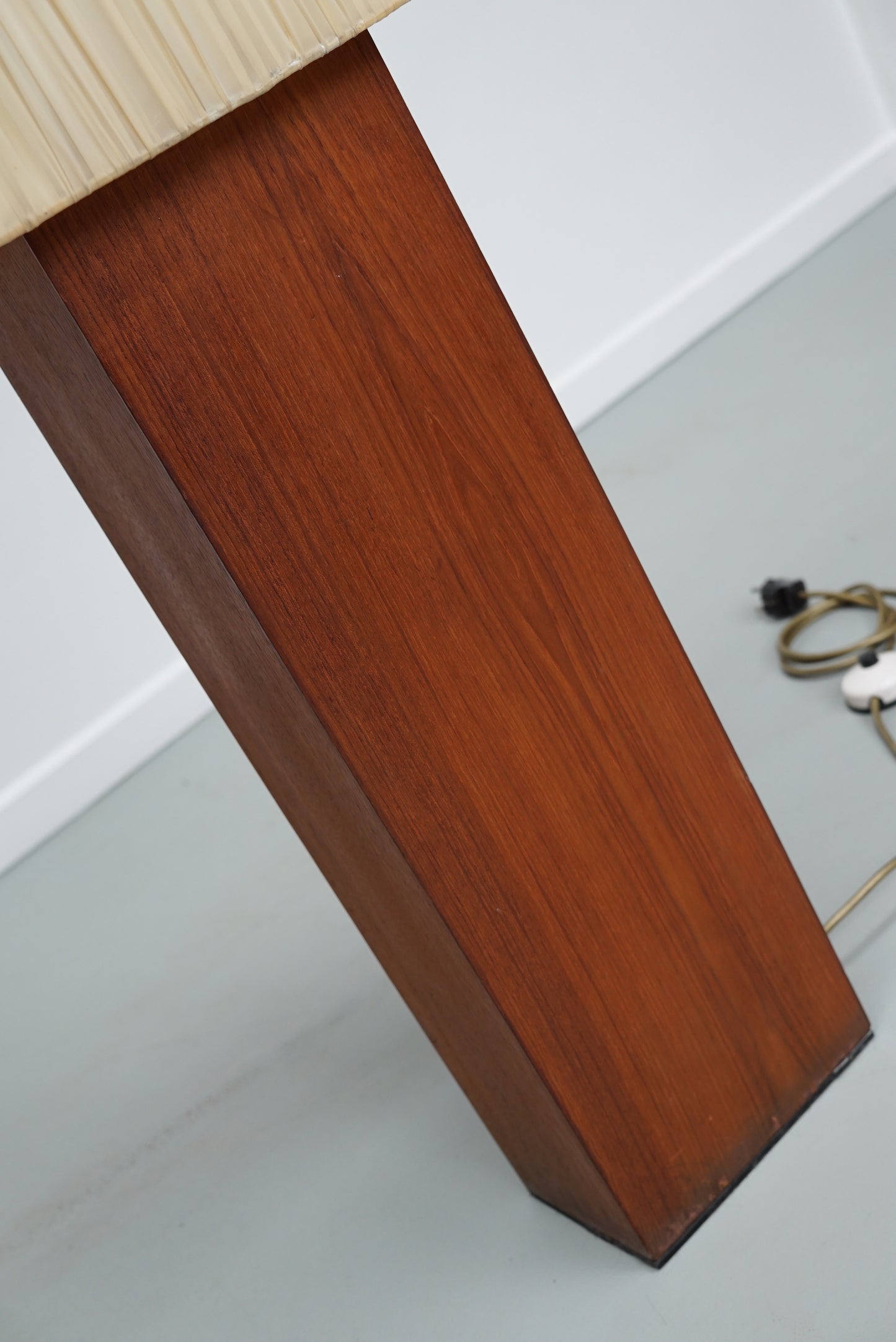 Large Vintage Teak Floorlamp with Square Beige Shade, 1960/70s