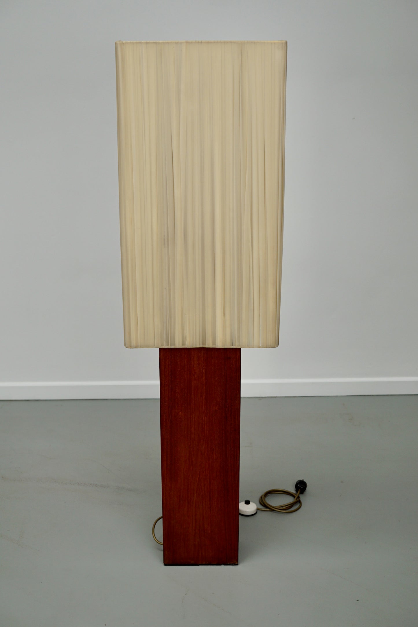 Large Vintage Teak Floorlamp with Square Beige Shade, 1960/70s