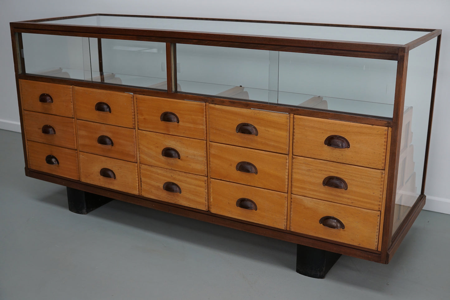 Antique British Maple & Hardwood Haberdashery Cabinet or Shop Counter, 1930s