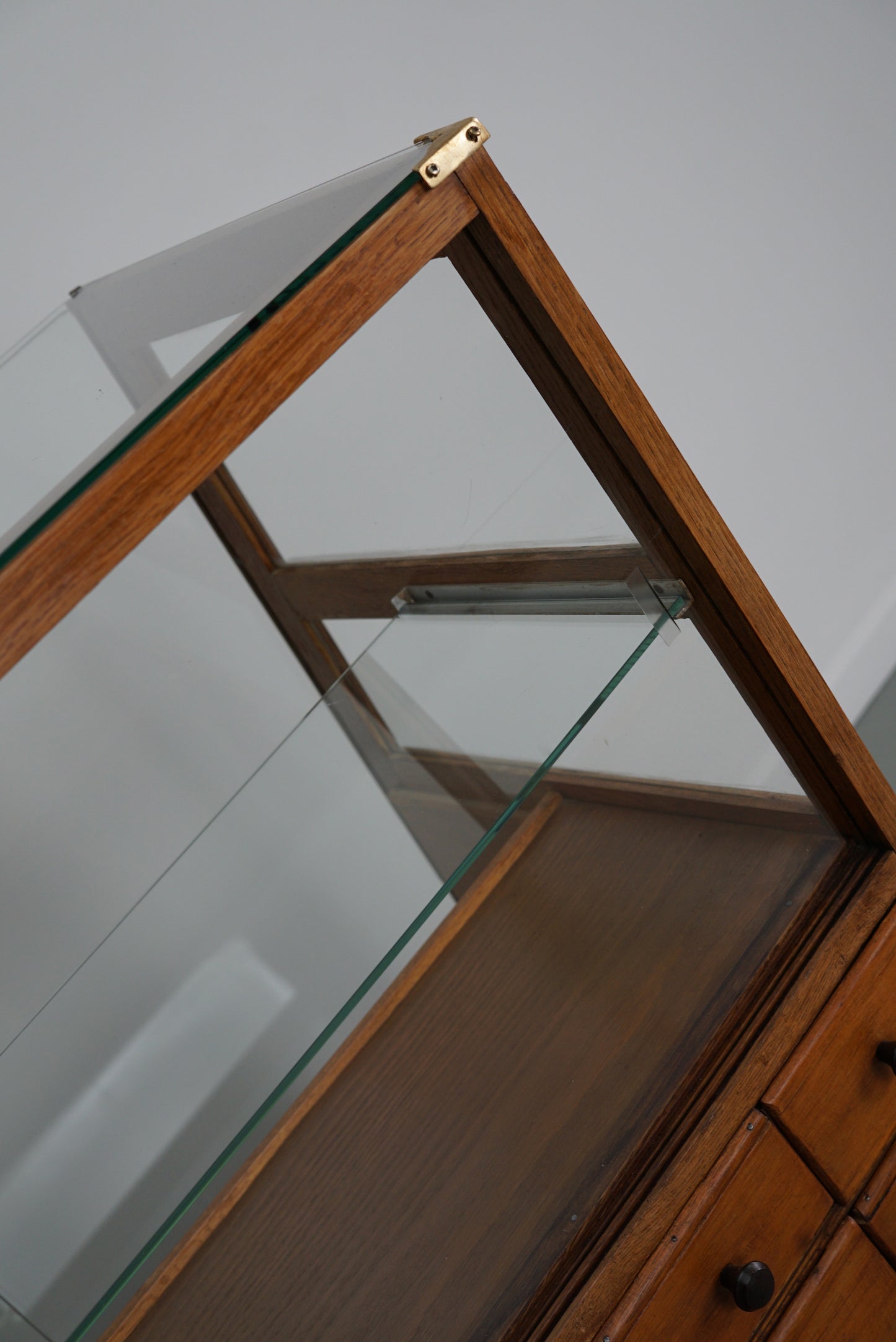 Antique Spanish Beech & Oak Haberdashery Cabinet or Shop Counter, 1950s