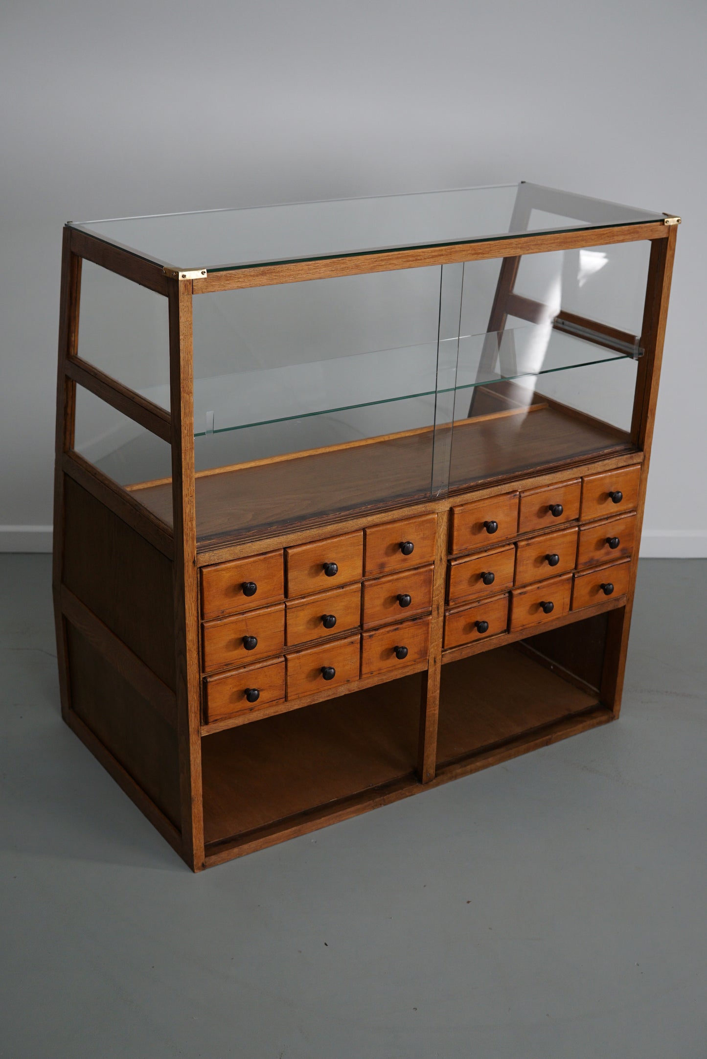 Antique Spanish Beech & Oak Haberdashery Cabinet or Shop Counter, 1950s