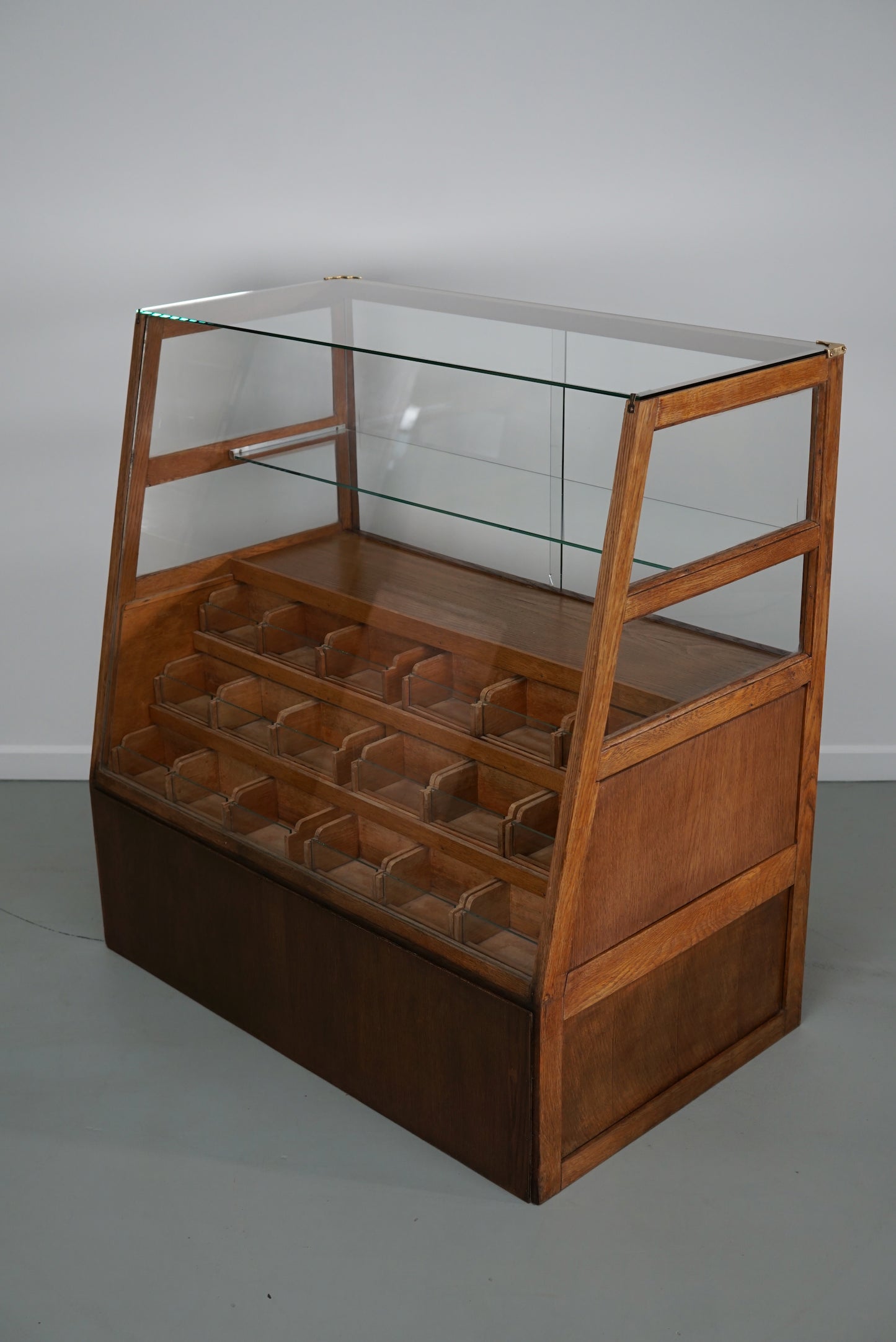 Antique Spanish Beech & Oak Haberdashery Cabinet or Shop Counter, 1950s