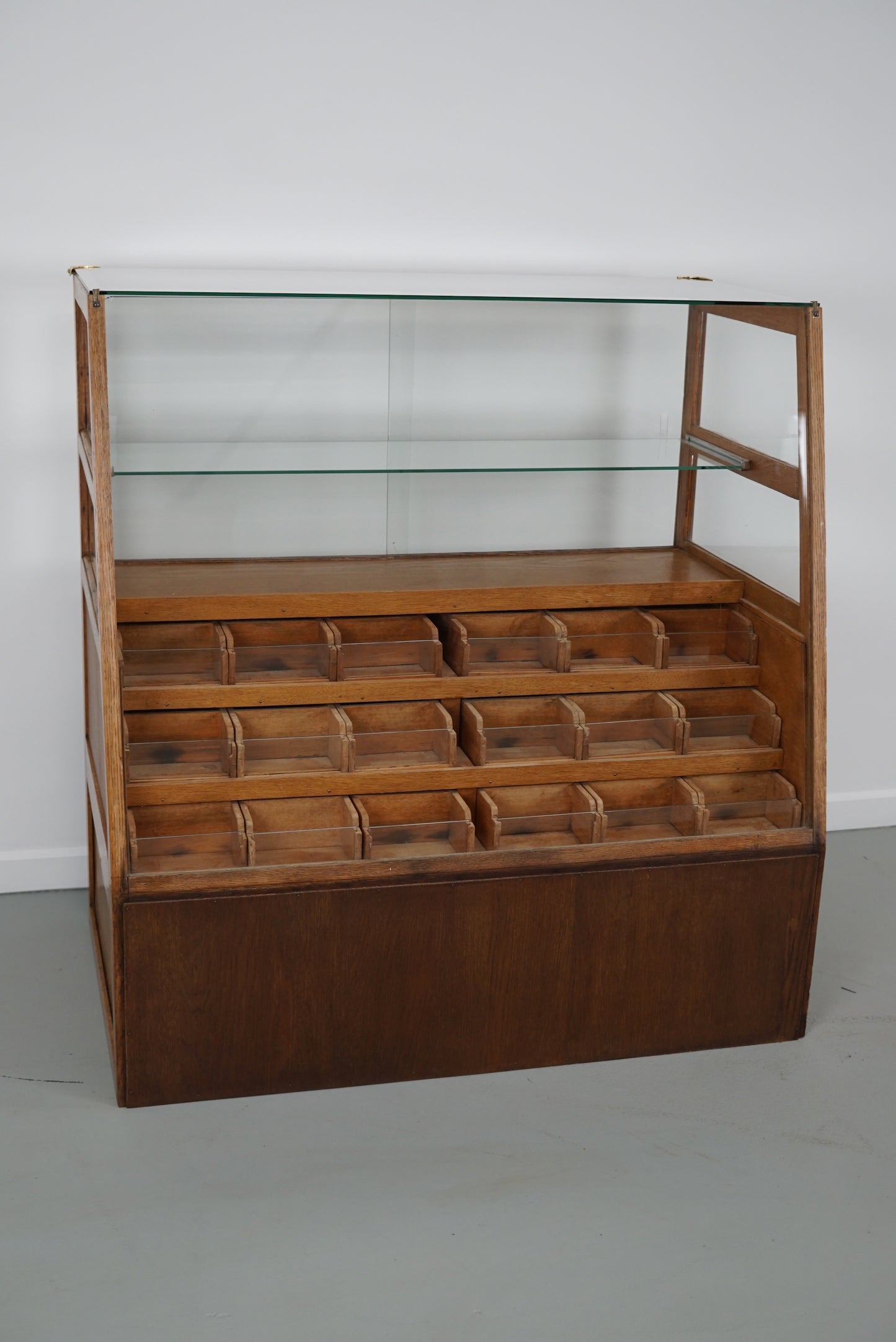 Antique Spanish Beech & Oak Haberdashery Cabinet or Shop Counter, 1950s