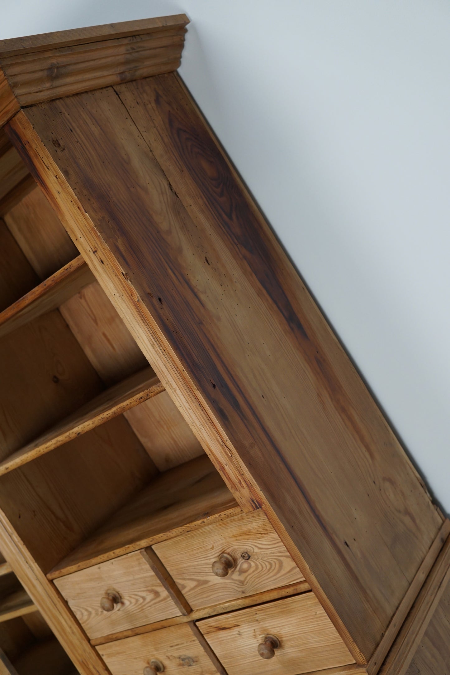 Large Antique German Pine Apothecary Cabinet / Vitrine early 20th Century