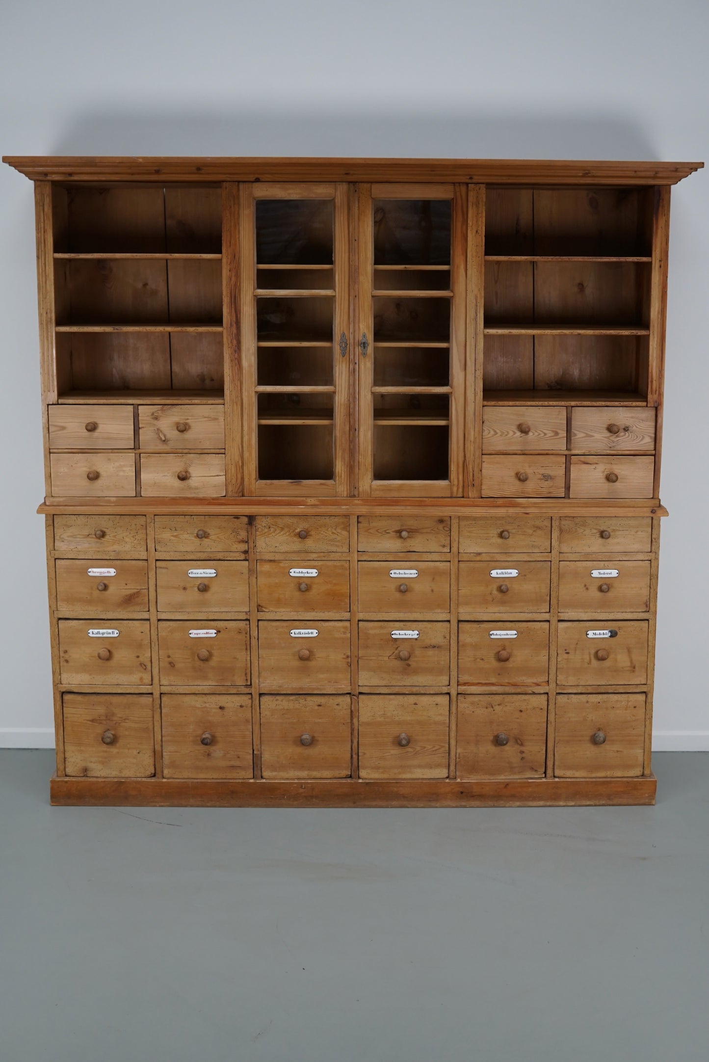 Large Antique German Pine Apothecary Cabinet / Vitrine early 20th Century