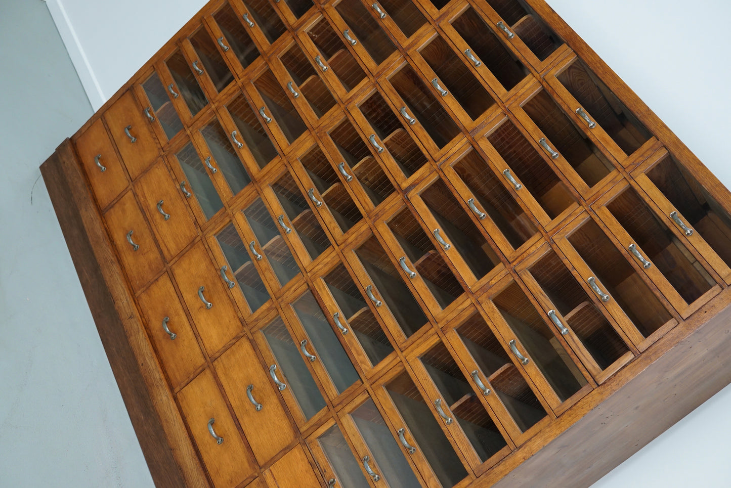 Large Vintage German Oak Haberdashery Shop Cabinet, 1940s