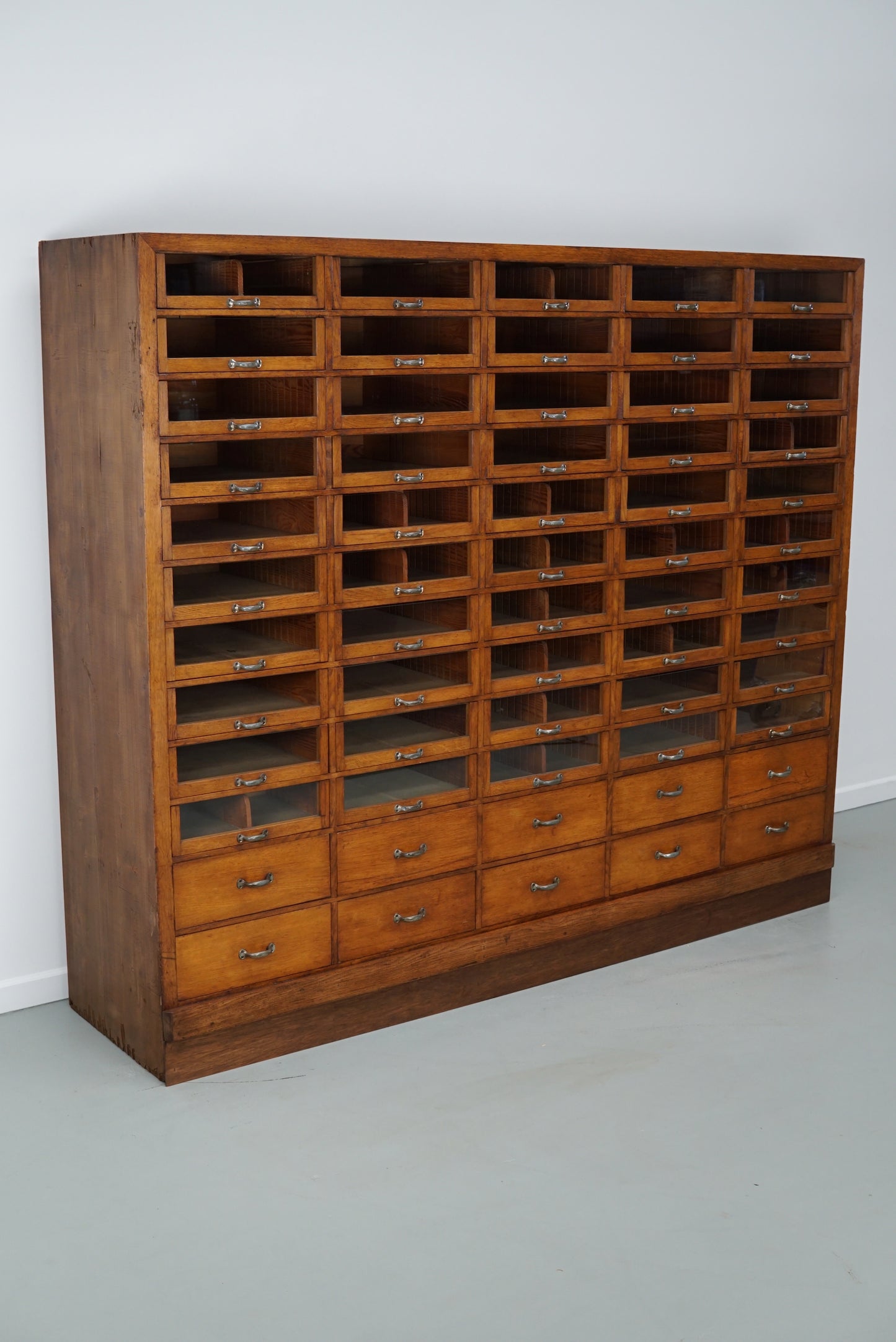 Large Vintage German Oak Haberdashery Shop Cabinet, 1940s