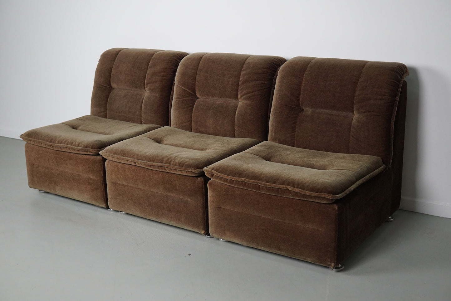 Vintage Velvet Brown / Green Modular Sofa, 3-elements
