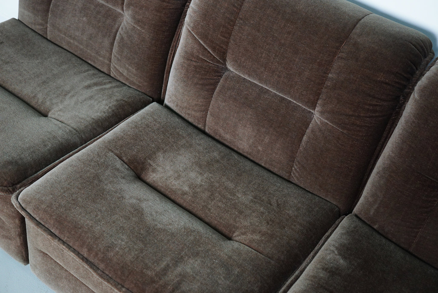 Vintage Velvet Brown / Green Modular Sofa, 3-elements