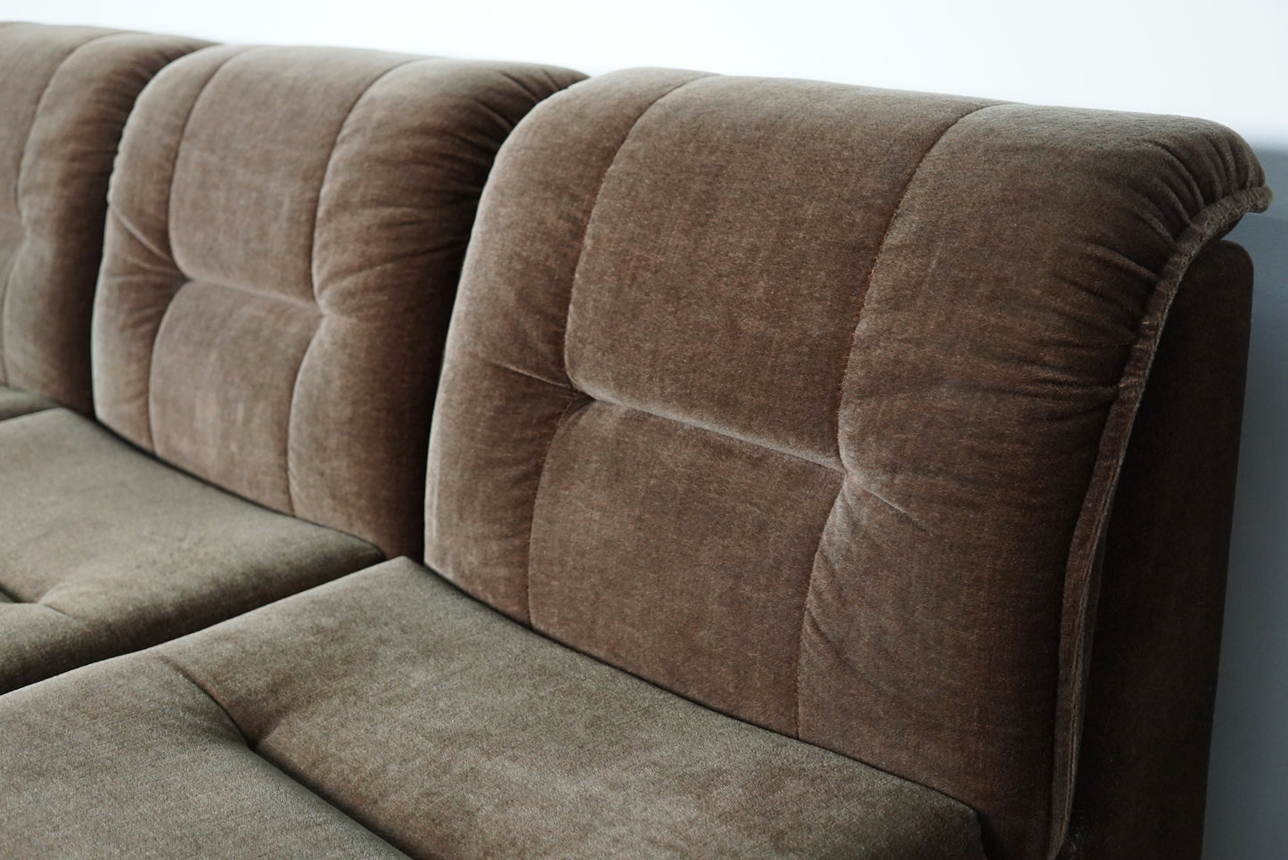 Vintage Velvet Brown / Green Modular Sofa, 3-elements