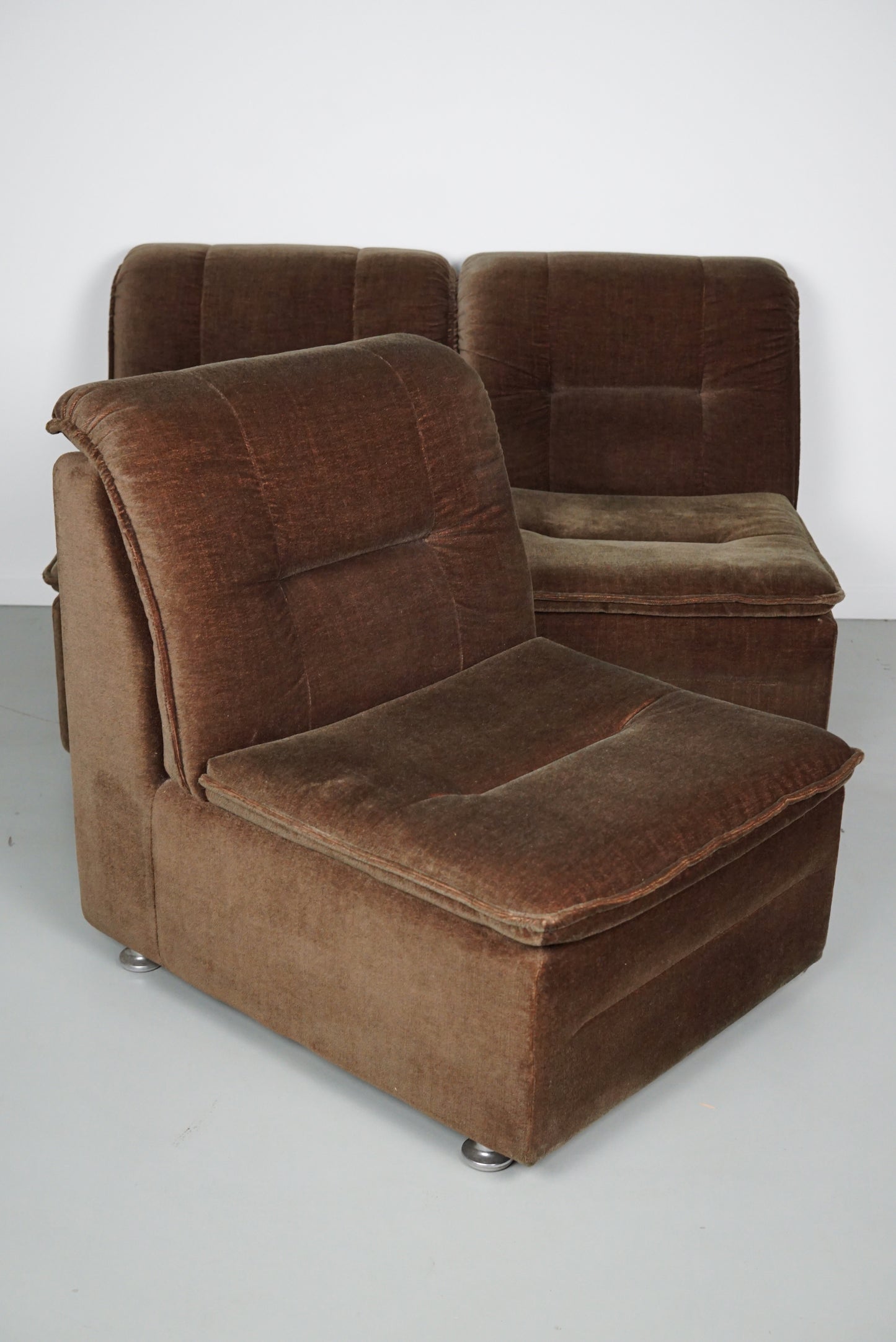 Vintage Velvet Brown / Green Modular Sofa, 3-elements