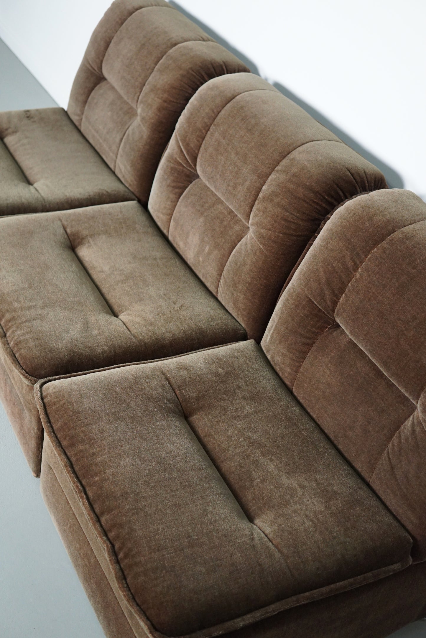 Vintage Velvet Brown / Green Modular Sofa, 3-elements