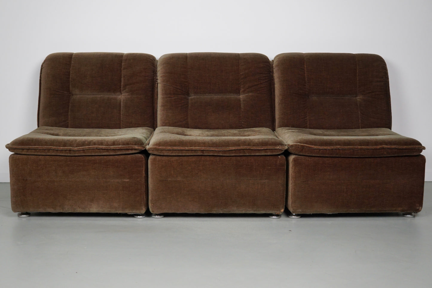 Vintage Velvet Brown / Green Modular Sofa, 3-elements