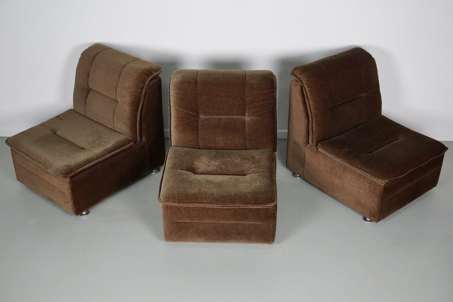 Vintage Velvet Brown / Green Modular Sofa, 3-elements