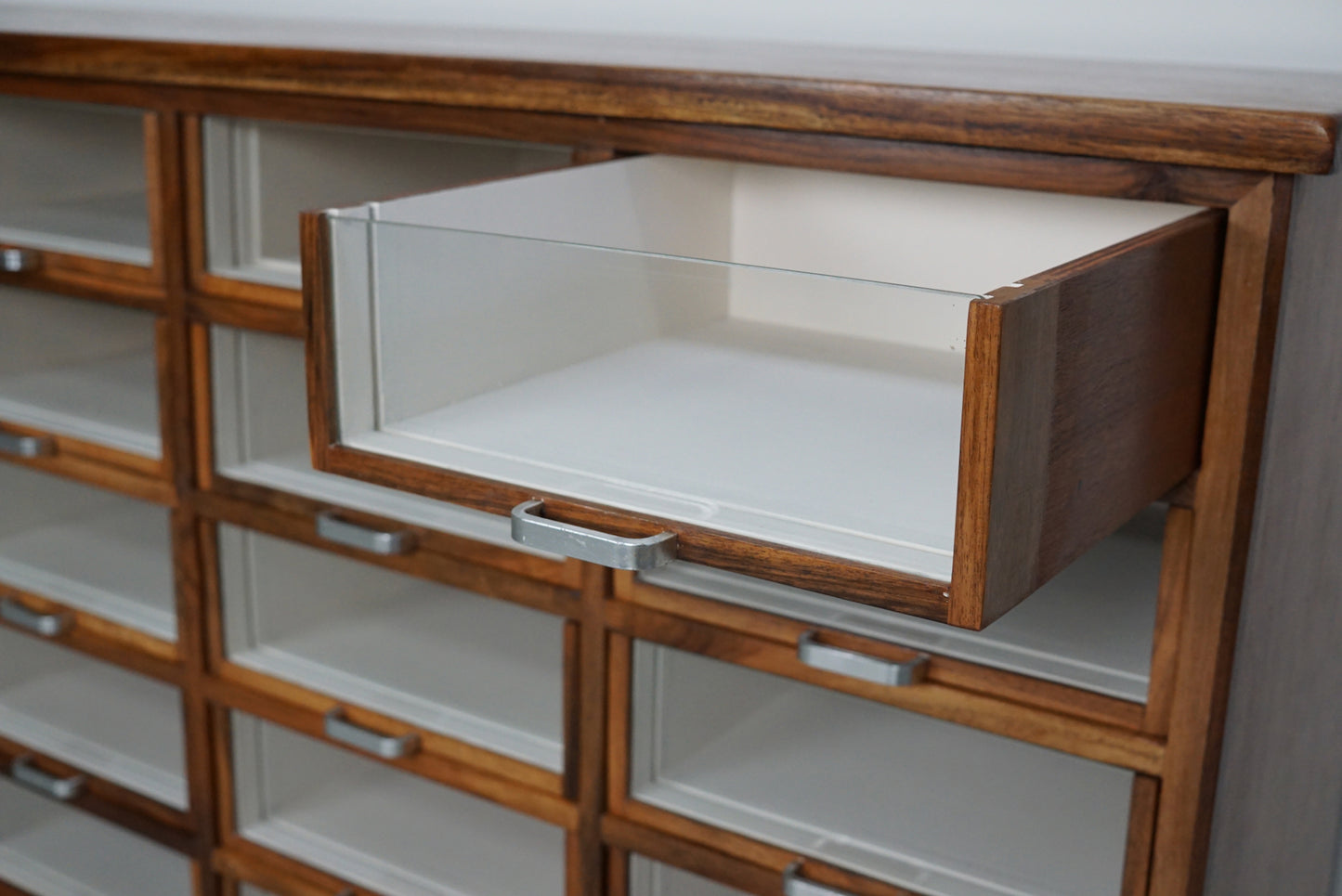 Vintage Dutch Walnut Haberdashery Shop Cabinet / Vitrine, 1950s