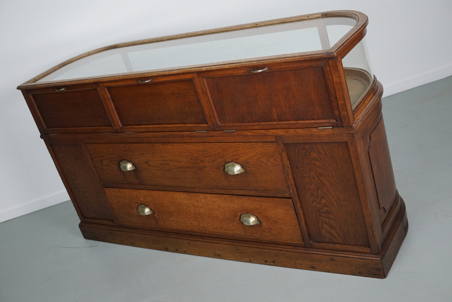 Antique French Oak Jewelry Cabinet or Shop Counter, Early 20th Century