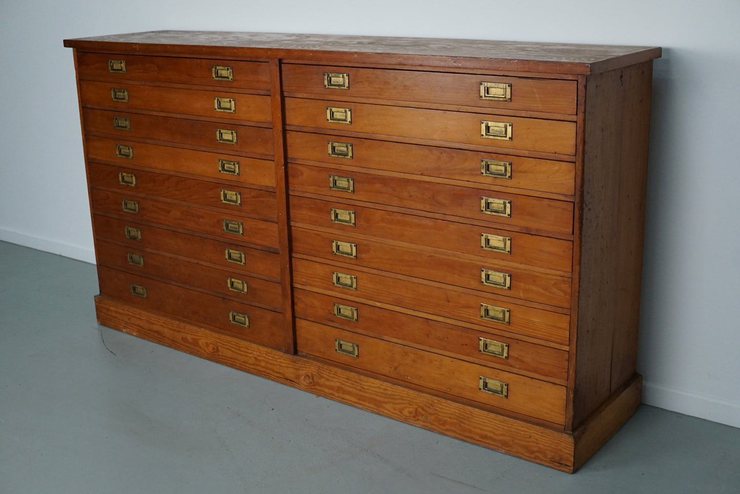 English Pitch Pine Apothecary Cabinet / Plan Chest, Early 20th Century