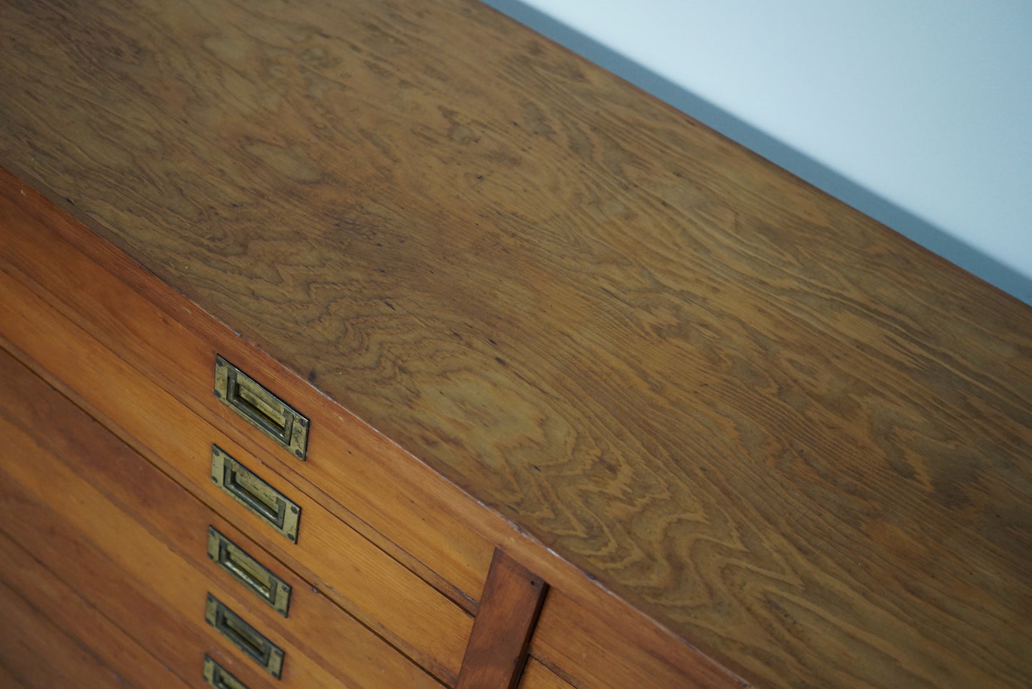 English Pitch Pine Apothecary Cabinet / Plan Chest, Early 20th Century