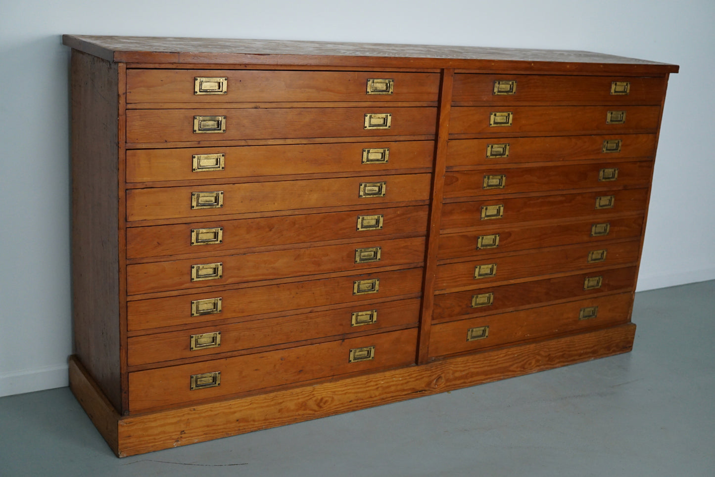 English Pitch Pine Apothecary Cabinet / Plan Chest, Early 20th Century