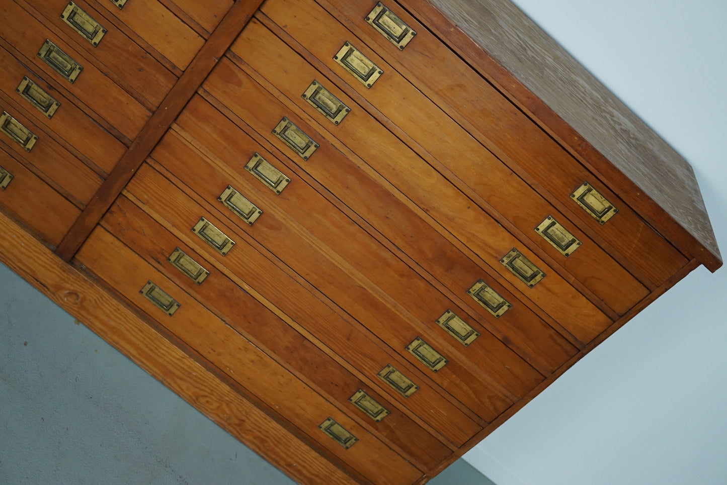 English Pitch Pine Apothecary Cabinet / Plan Chest, Early 20th Century